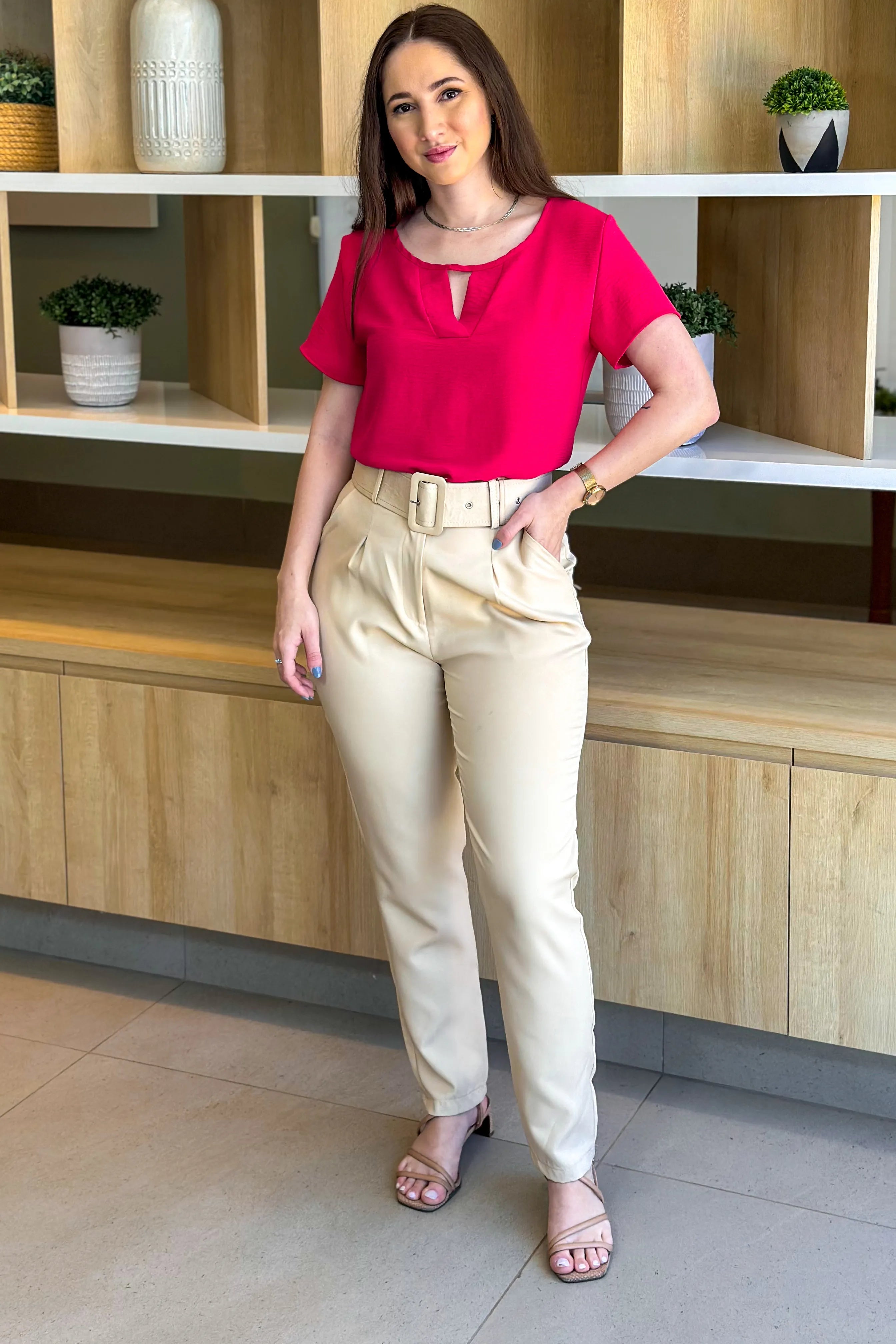 Blusa Manga Curta Detalhe Choker Jade Pink