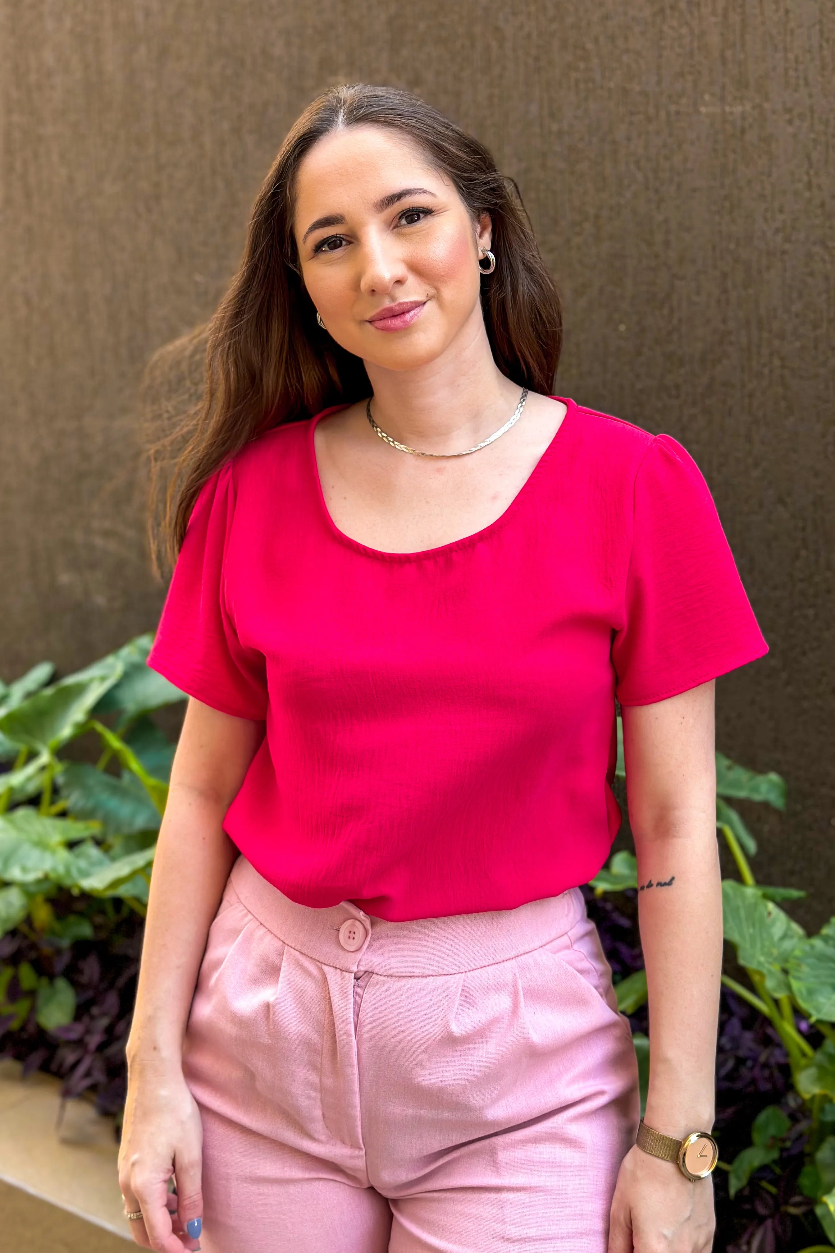 Blusa Manga Curta Lisa Joyce Pink