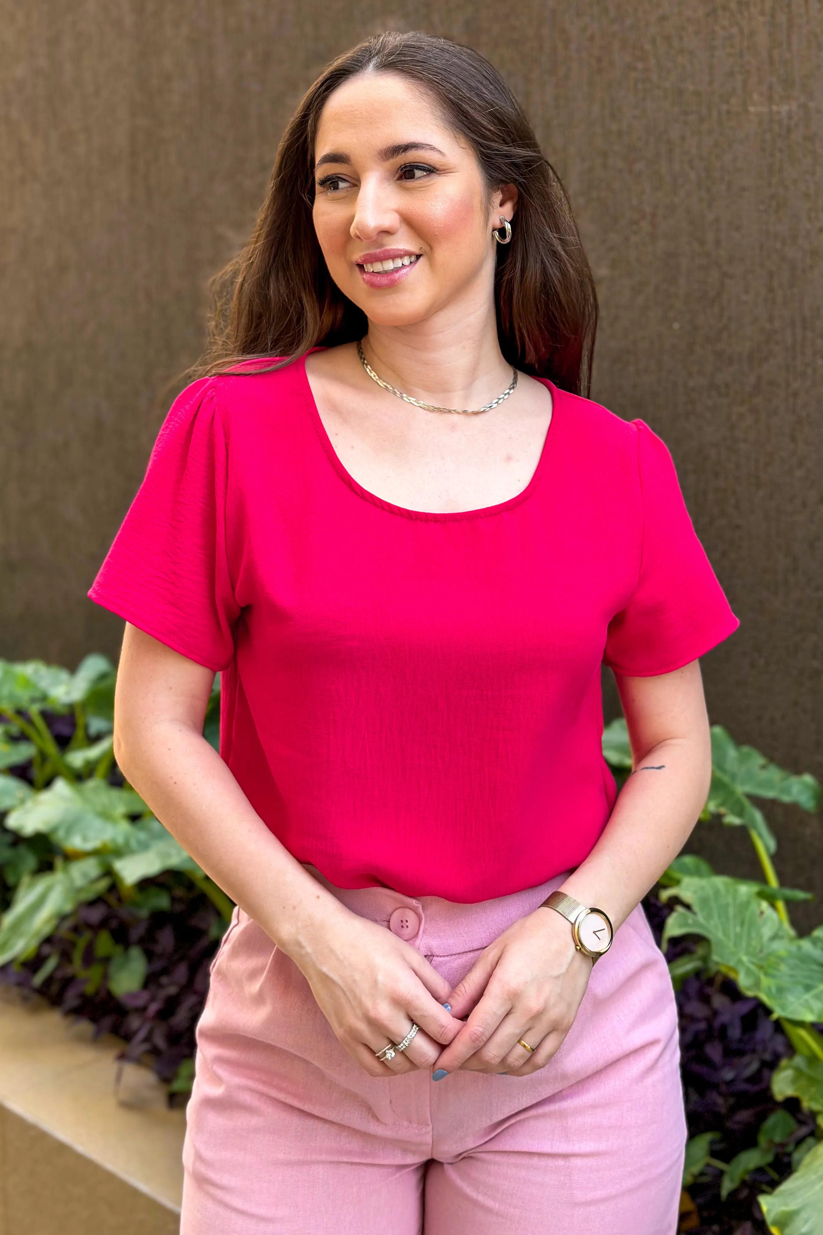 Blusa Manga Curta Lisa Joyce Pink