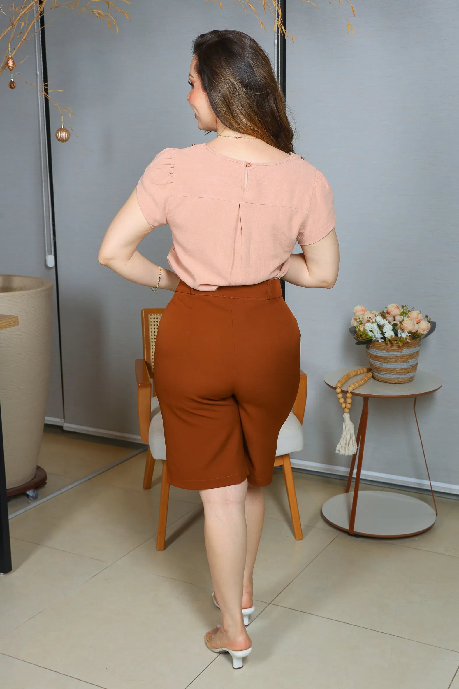 Blusa Manga Curta Transpassada Visco Linho Detalhe Colo Fabiana Rosê