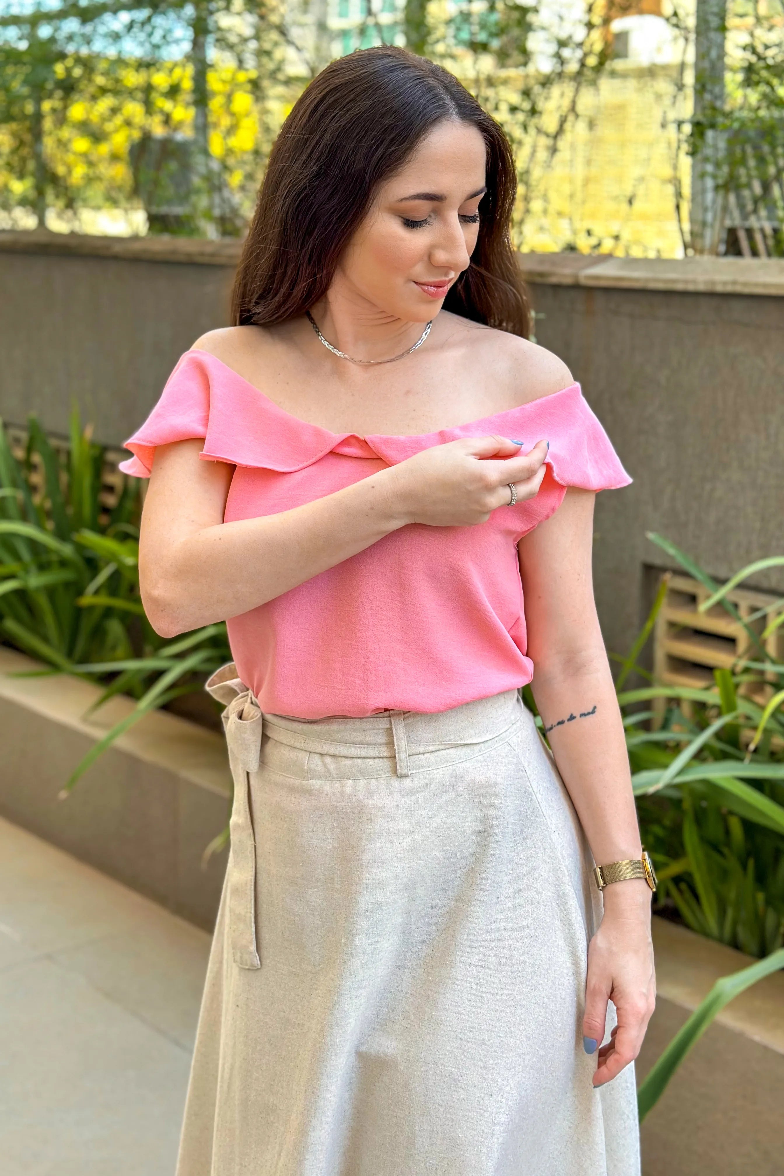 Blusa Detalhe Babados Malu Rosa Claro