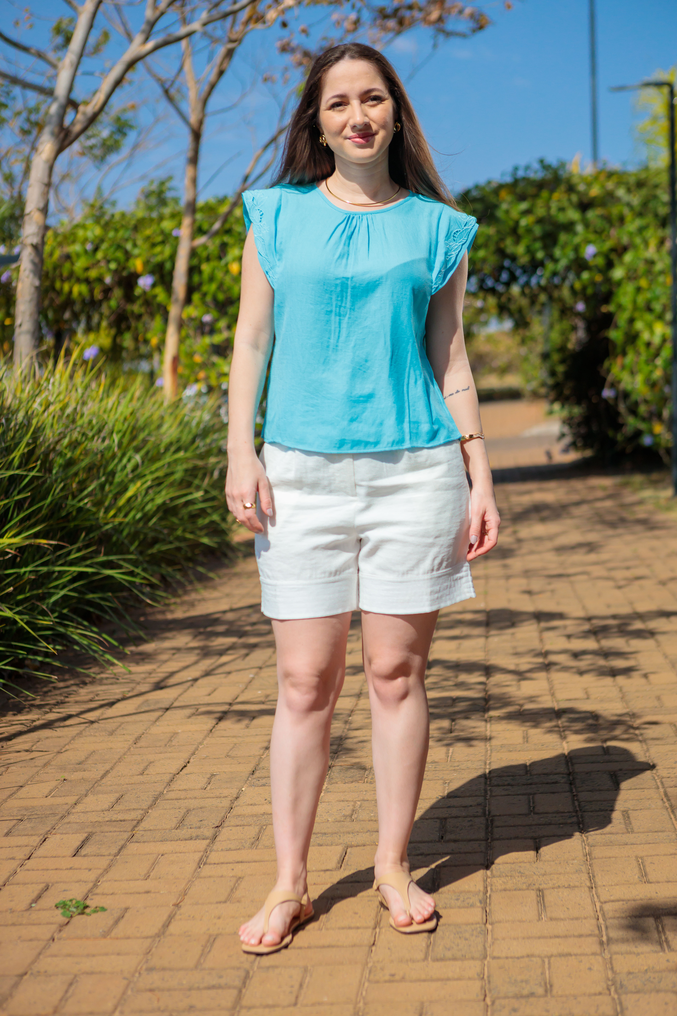 Short Em Viscose Detalhe Barra Selma Branco
