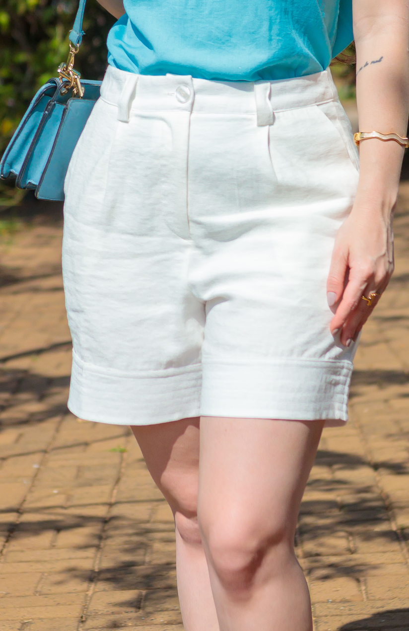 Short Em Viscose Detalhe Barra Selma Branco
