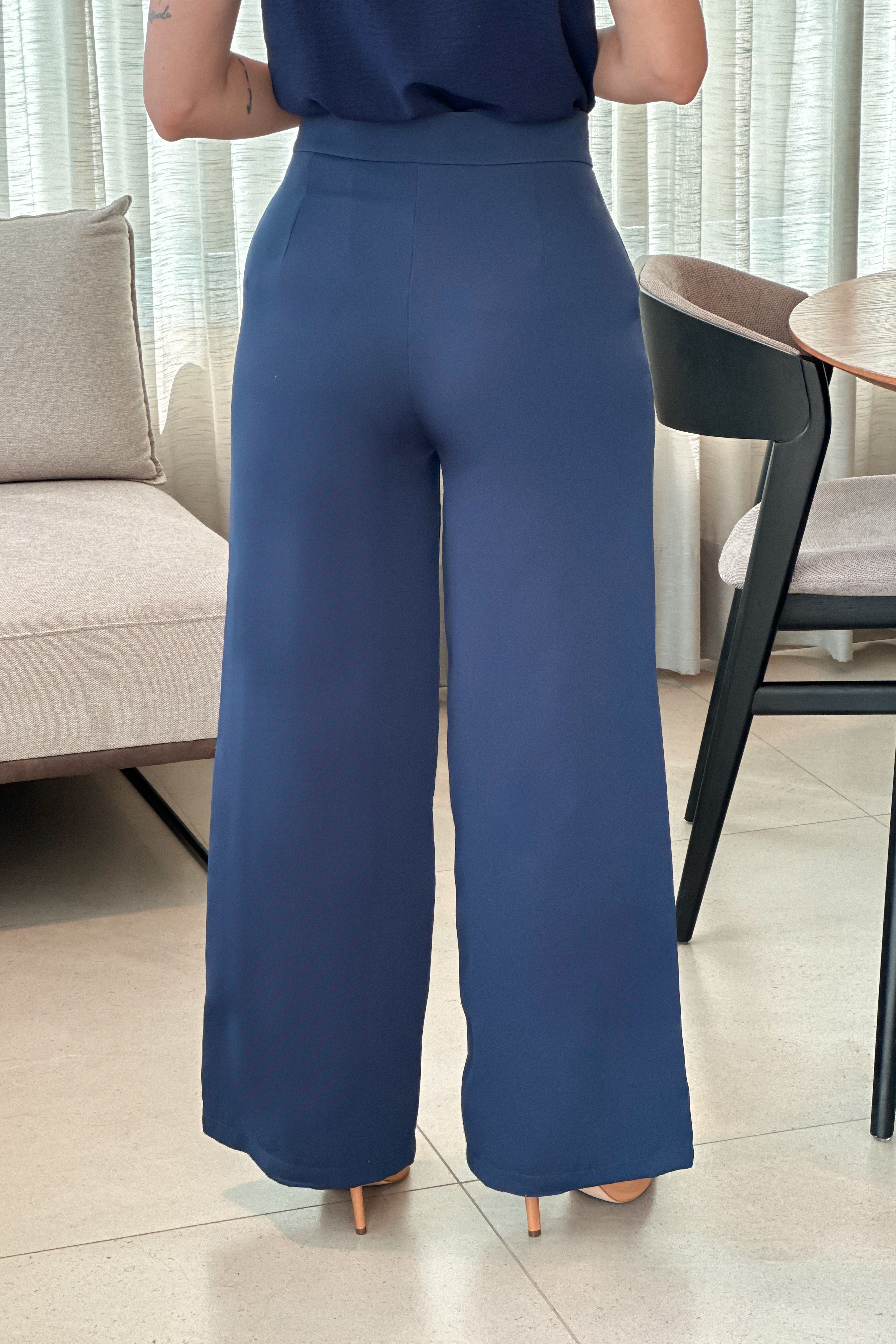 Calça Pantalona Alfaiataria Mariane Azul Marinho - imporium