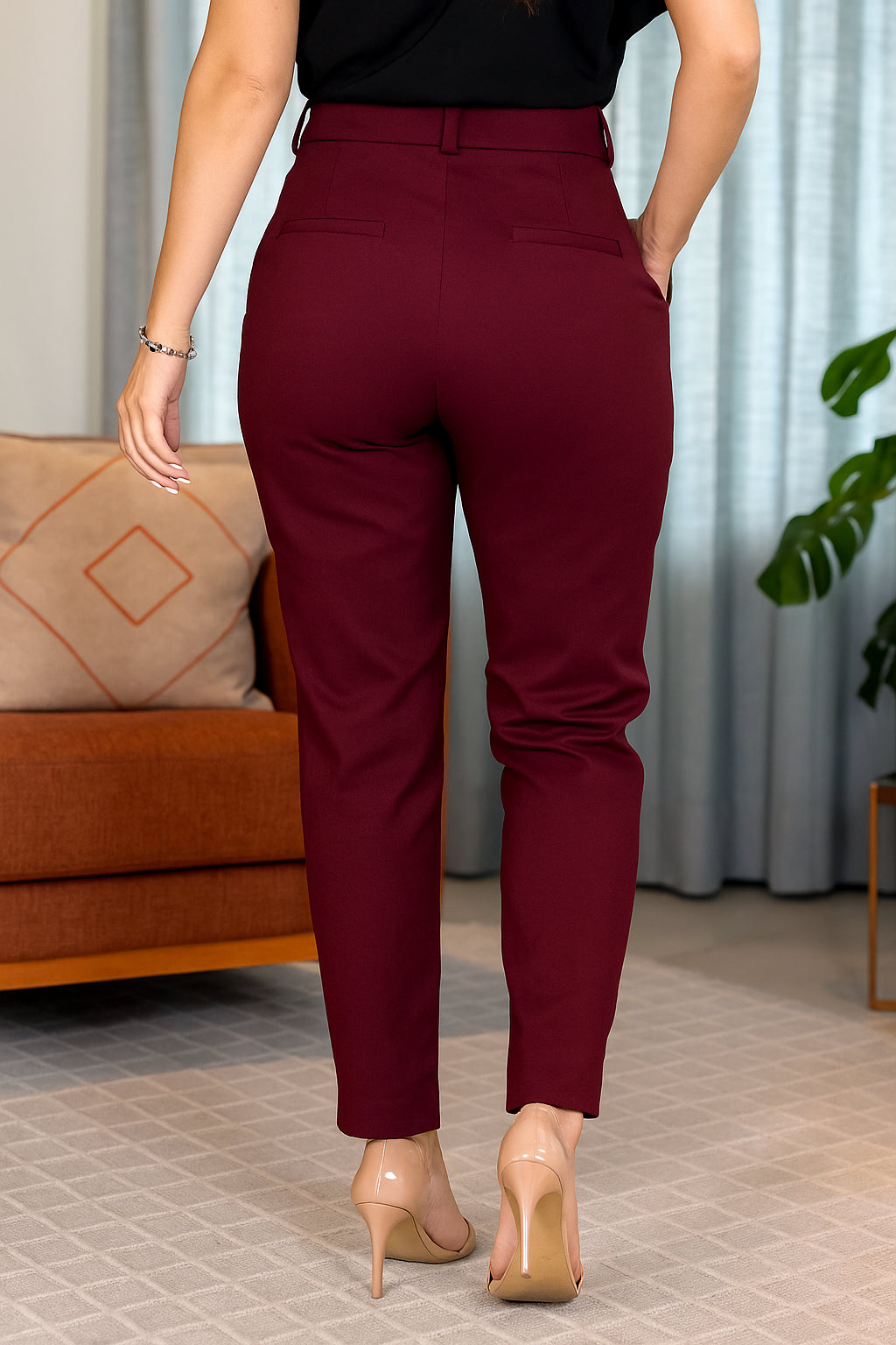 Calça Cinto Encapado Cenoura Marsala - imporium