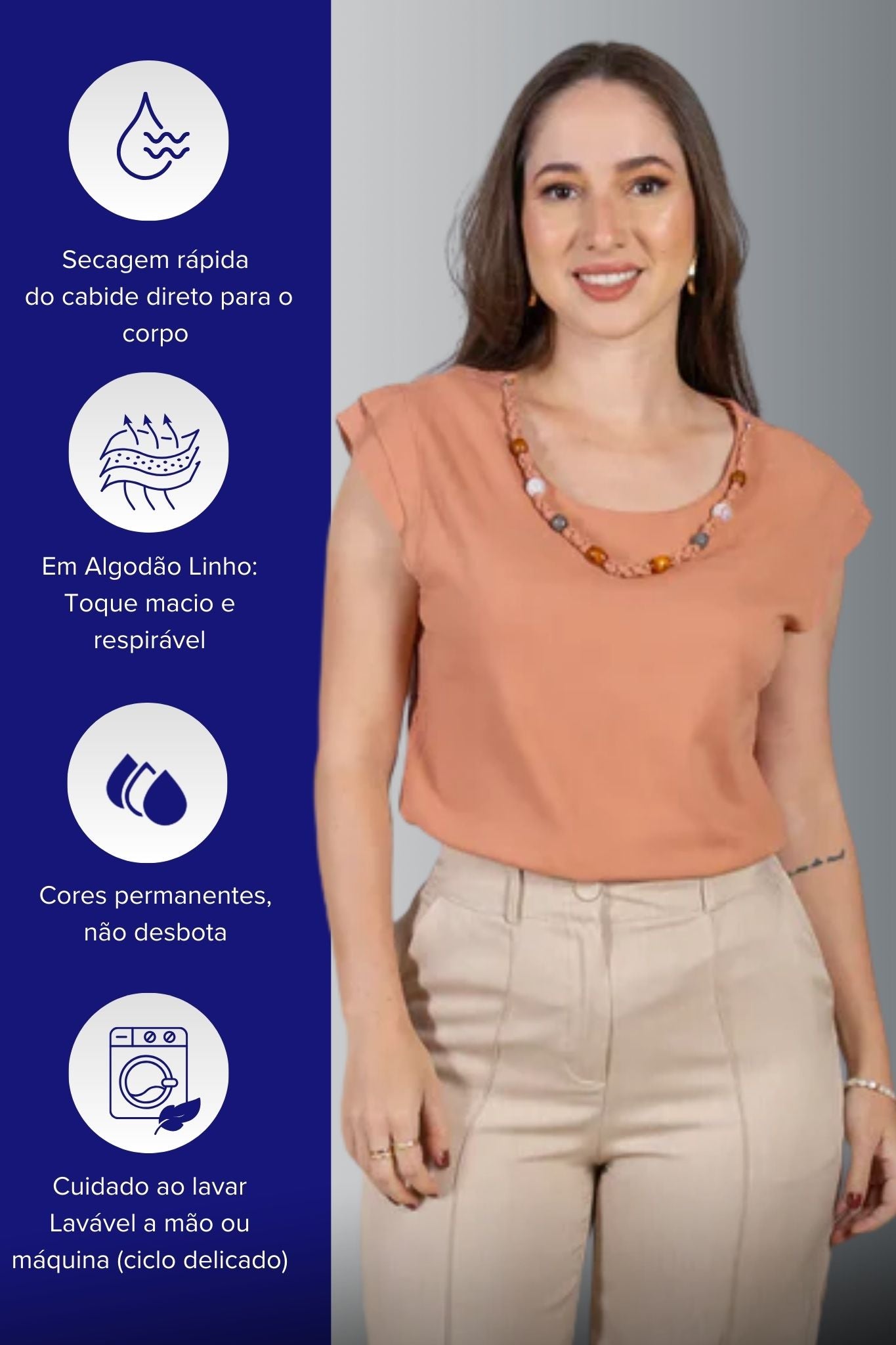 Blusa Manga Curta Visco Linen Detalhe Entrelaçado no Colo com Pedraria Iveth Rosê