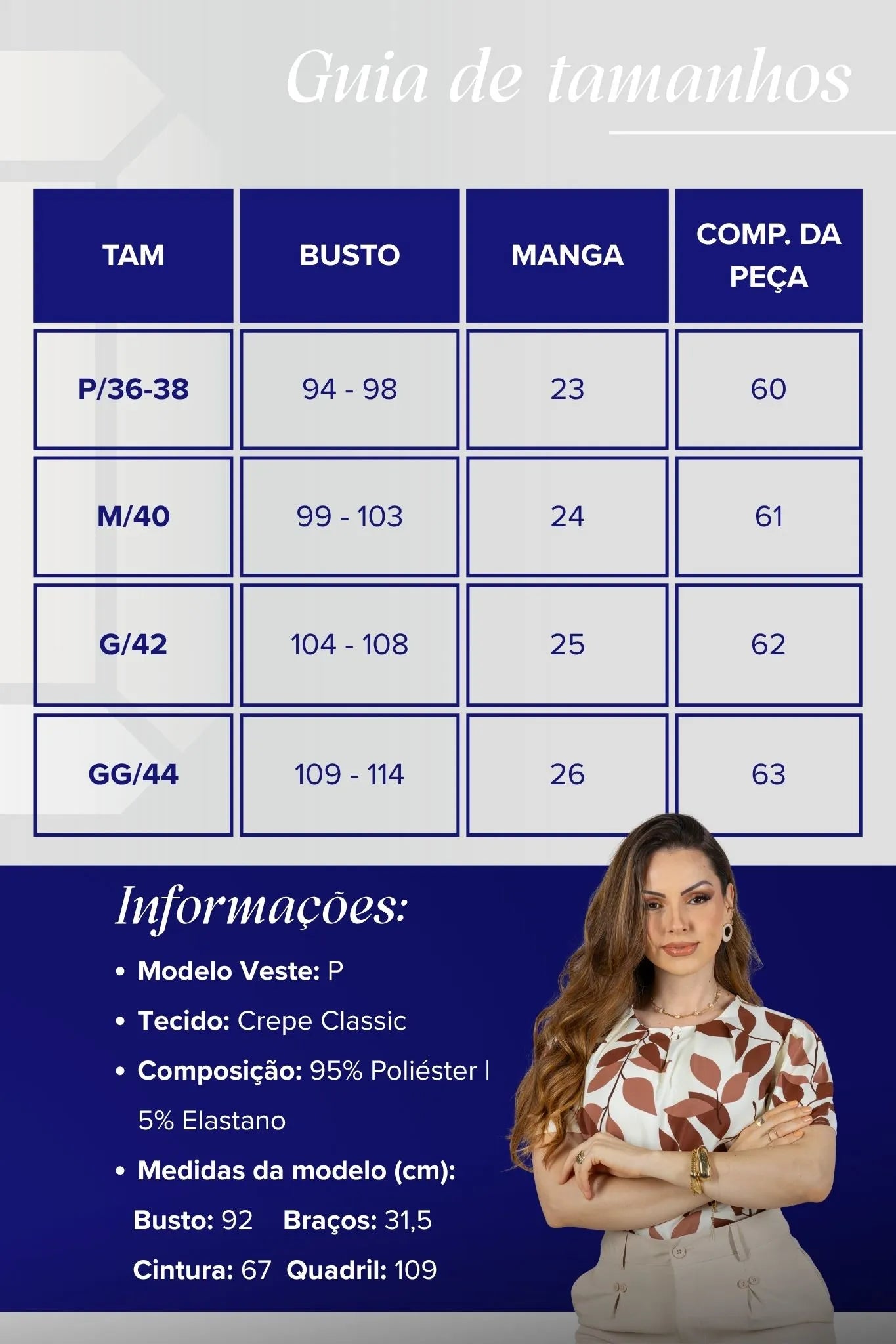 Blusa Manga Curta Estampada Folhagem Crepe Classic Joelma Marrom