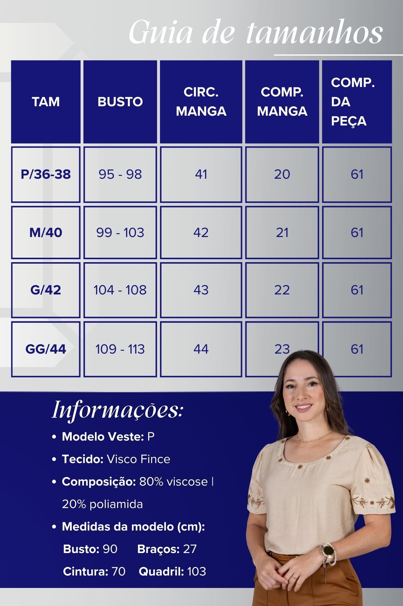 Blusa Manga Curta com Detalhes Bordados Visco Fine Juliana Marrom Claro
