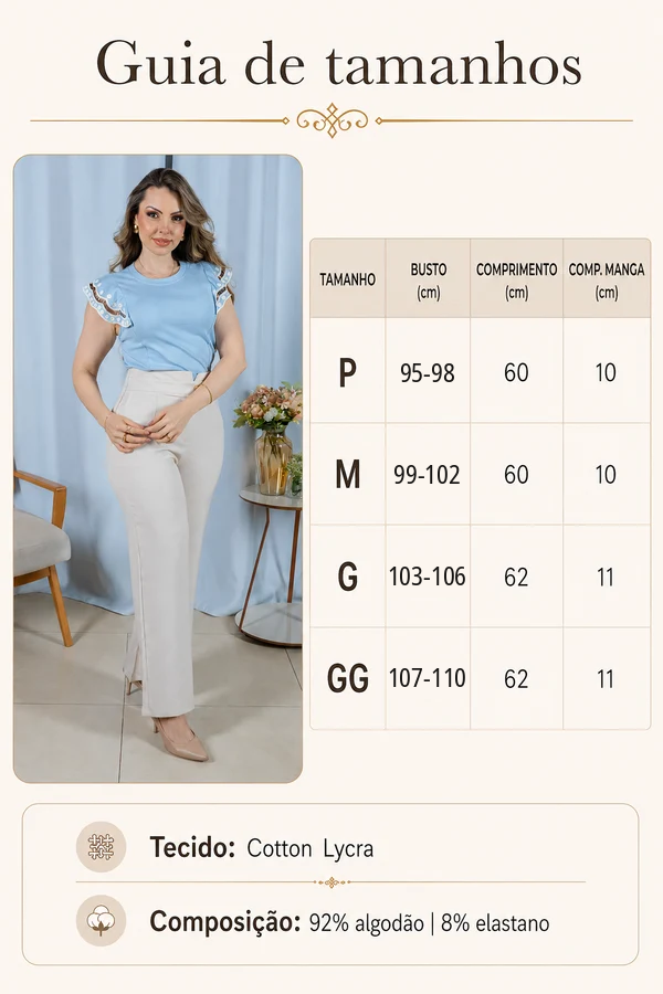 Blusa Cotton Lycra Muscle com Bordado Delicado Laís Azul