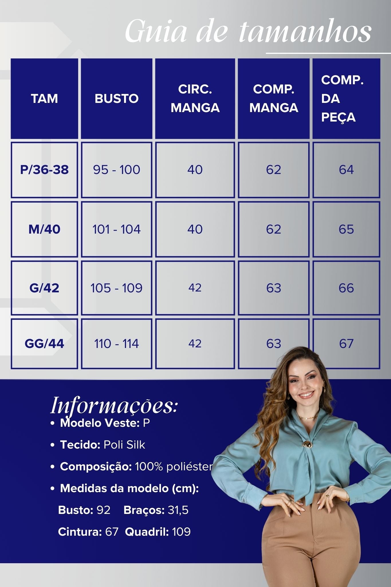 Blusa Manga Longa em Poli Silk com Broche Dourado Lara Verde Turquesa