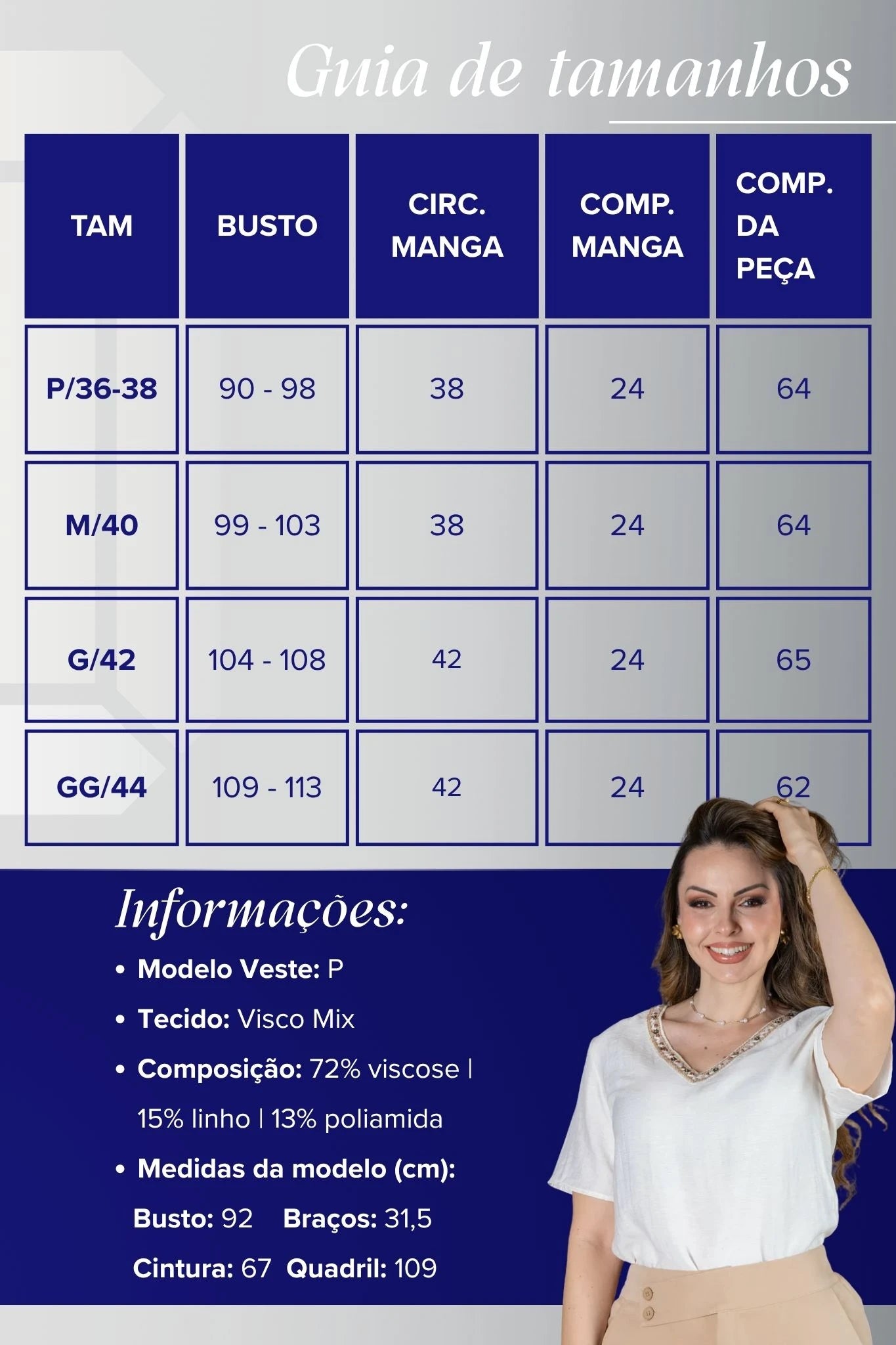 Blusa Manga Curta Decote em "V" em Visco Mix Bordado com Pedraria Leandra Creme