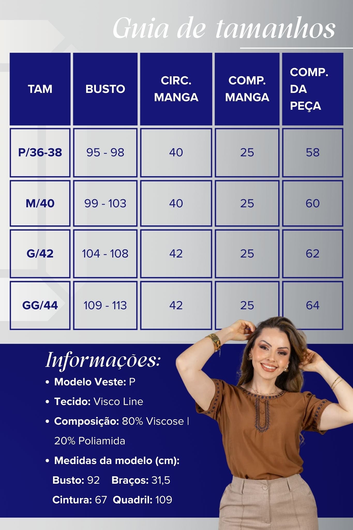 Blusa Manga Curta com Detalhes Bordados Colo Visco Fine Leia Marrom