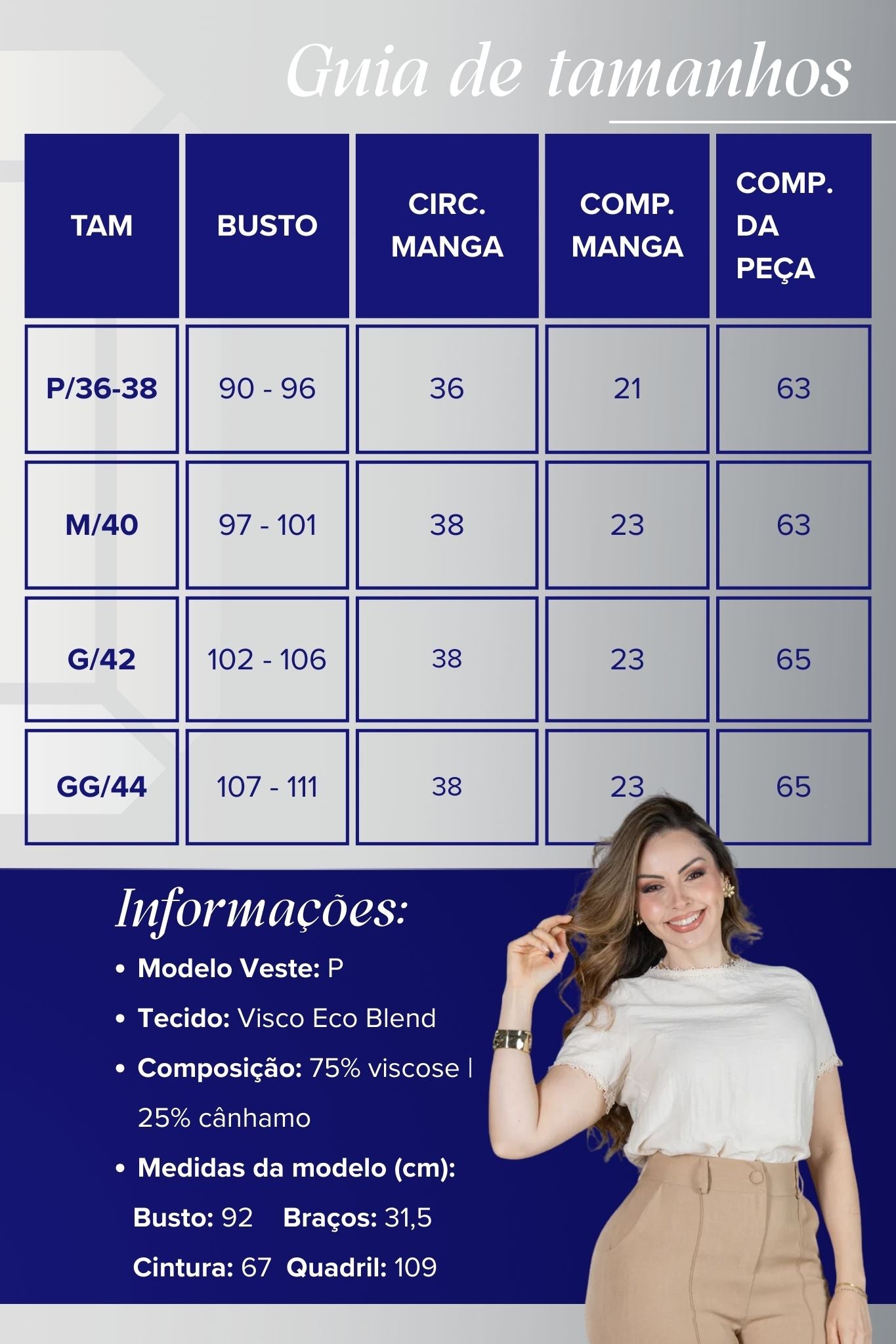 Blusa Manga Curta em Visco Eco Blend com Detalhes Bordados Leila Bege