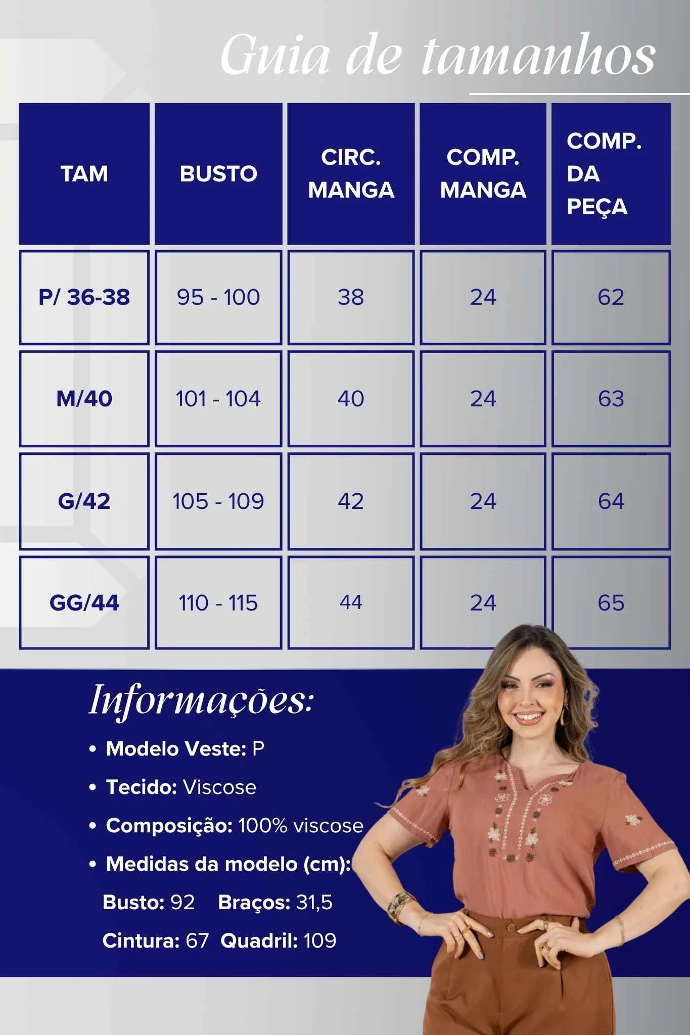 Blusa Manga Curta Decote em 'V' em Viscose com Acabamento Bordado Liara Terracota
