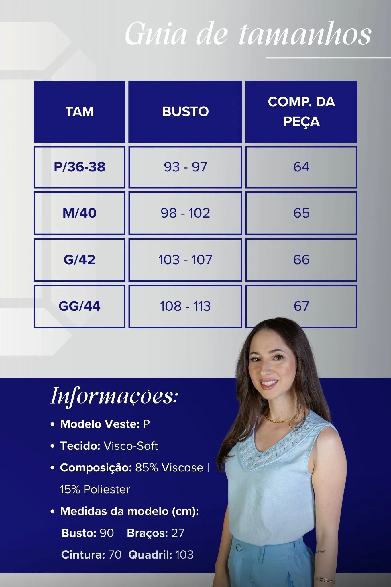 Blusa Regata Decote "V" Detalhe Trançado Em Visco Soft Liliane Azul