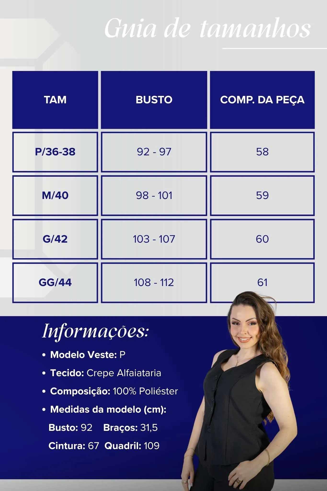 Colete Regata Alfaiataria Detalhe Botão Livia Preto