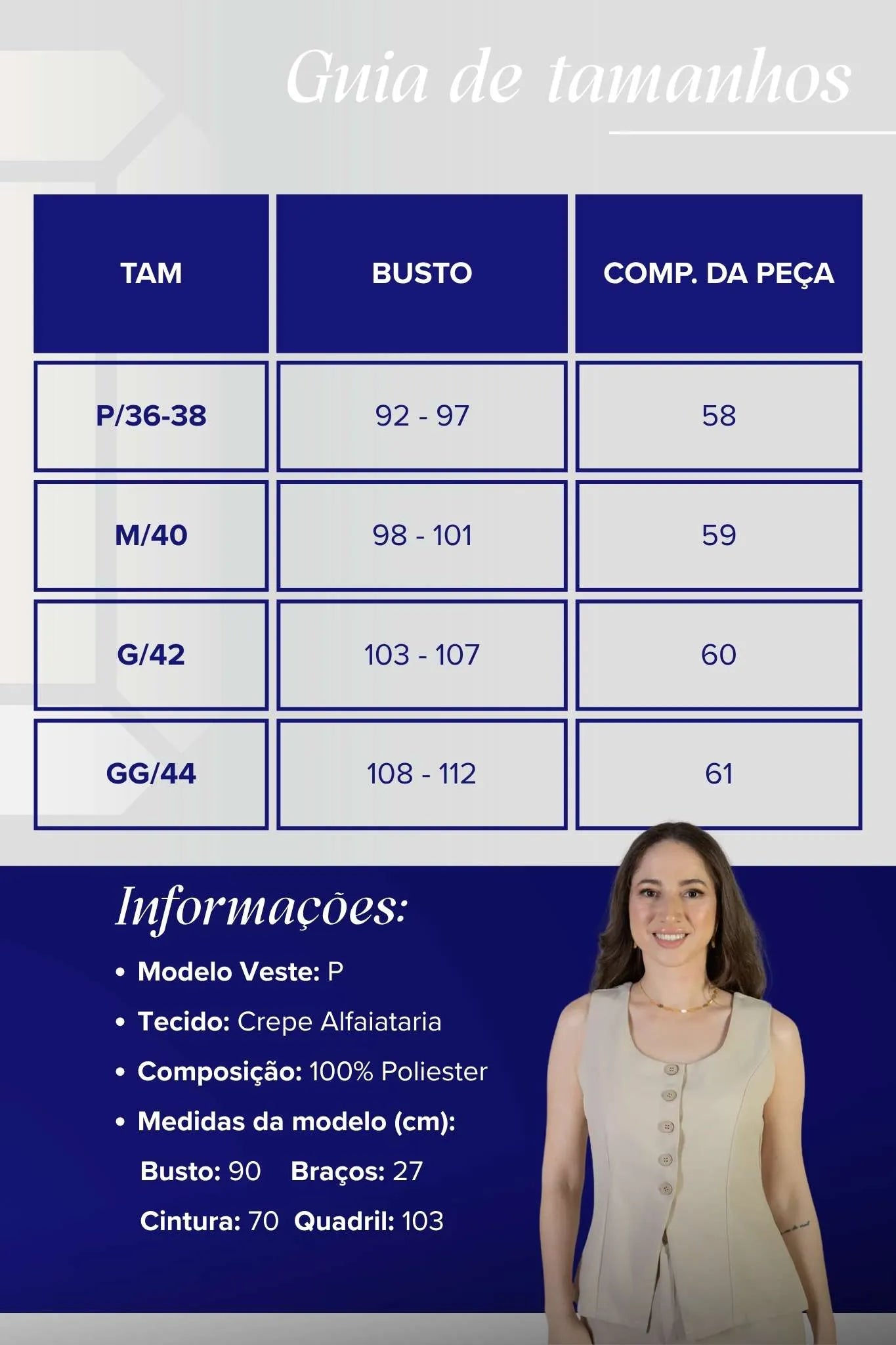 Colete Regata Alfaiataria Detalhe Botão Livia Creme