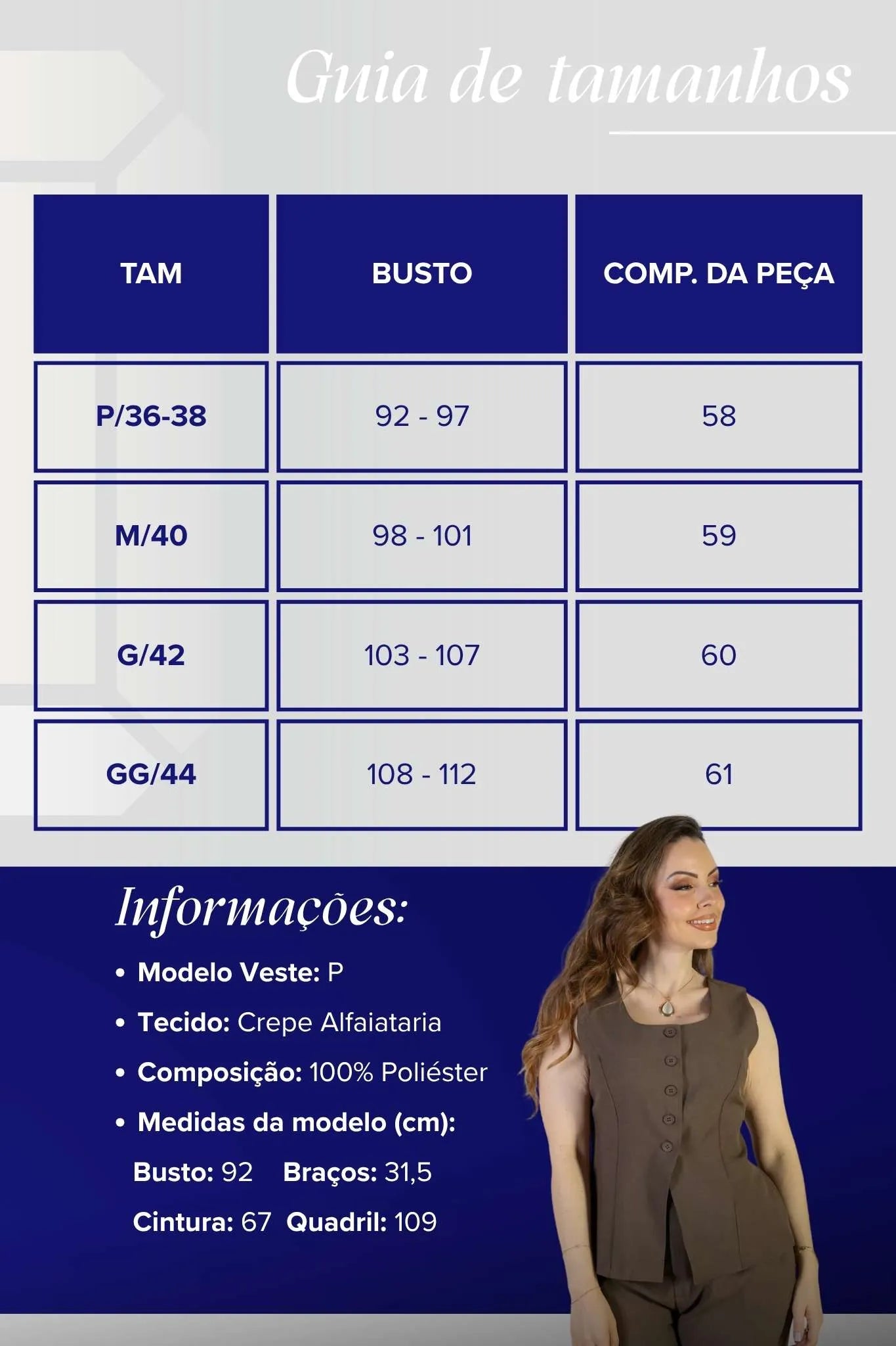 Colete Regata Alfaiataria Detalhe Botão Livia Marrom
