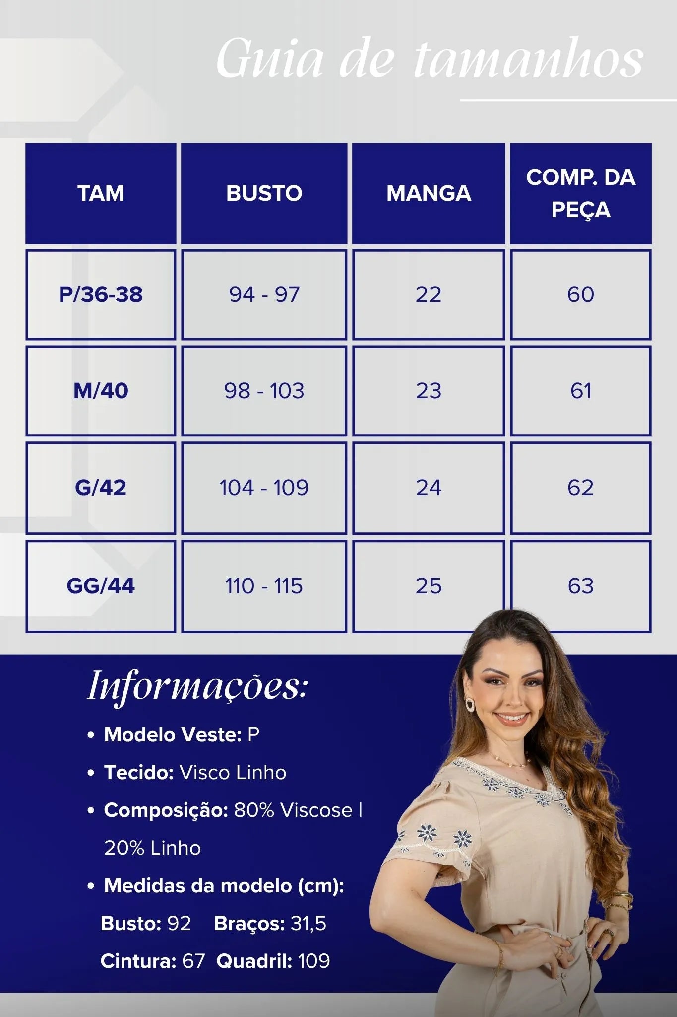 Blusa Manga Curta Detalhe Bordado Visco Linho Lúcia Bege