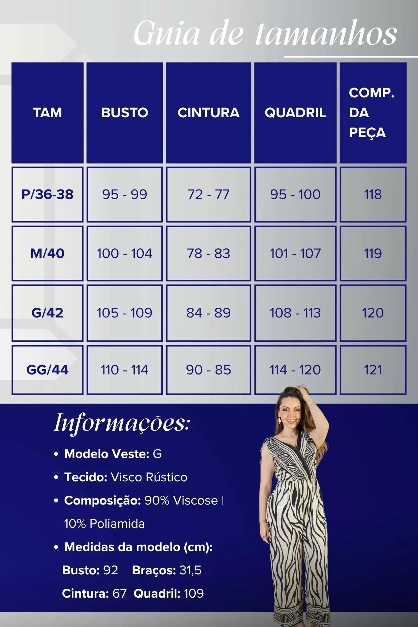 Macacão Regata Decote "V" Visco Rústico Emily Estampado Preto