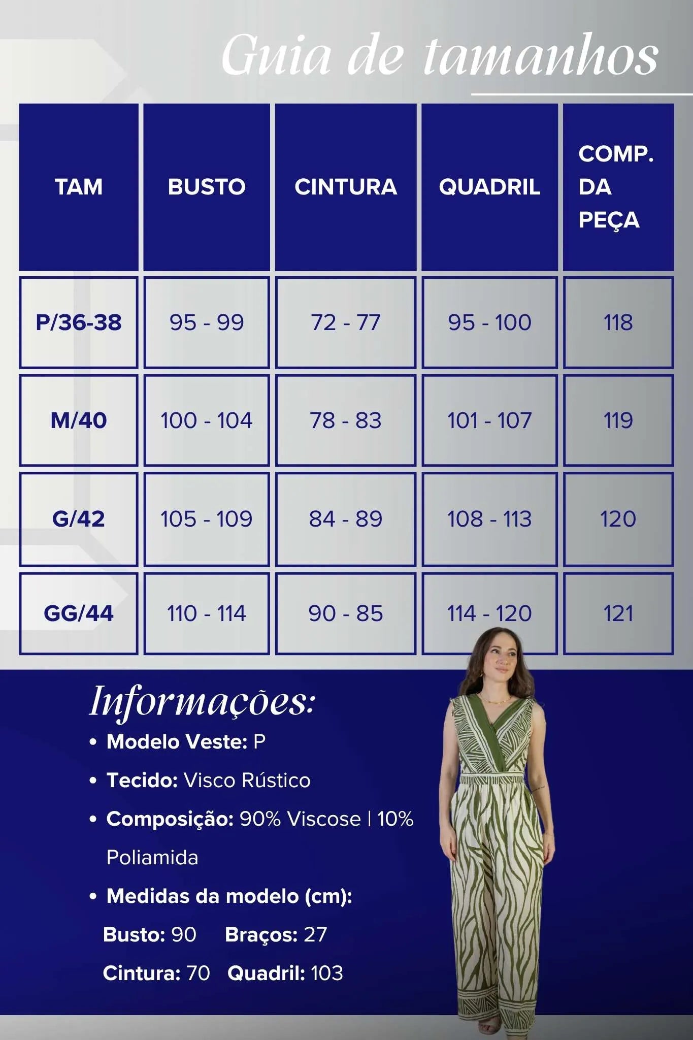 Macacão Regata Decote "V" Visco Rústico Emily Estampado Verde