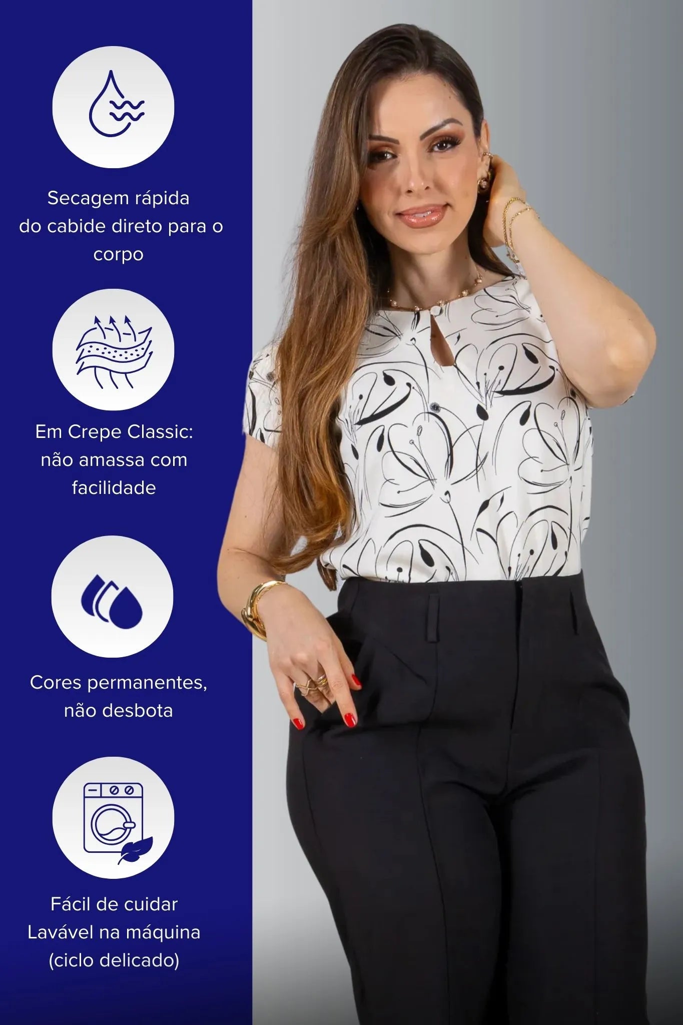 Blusa Manga Curta Transpassada Celina Estampada Preta