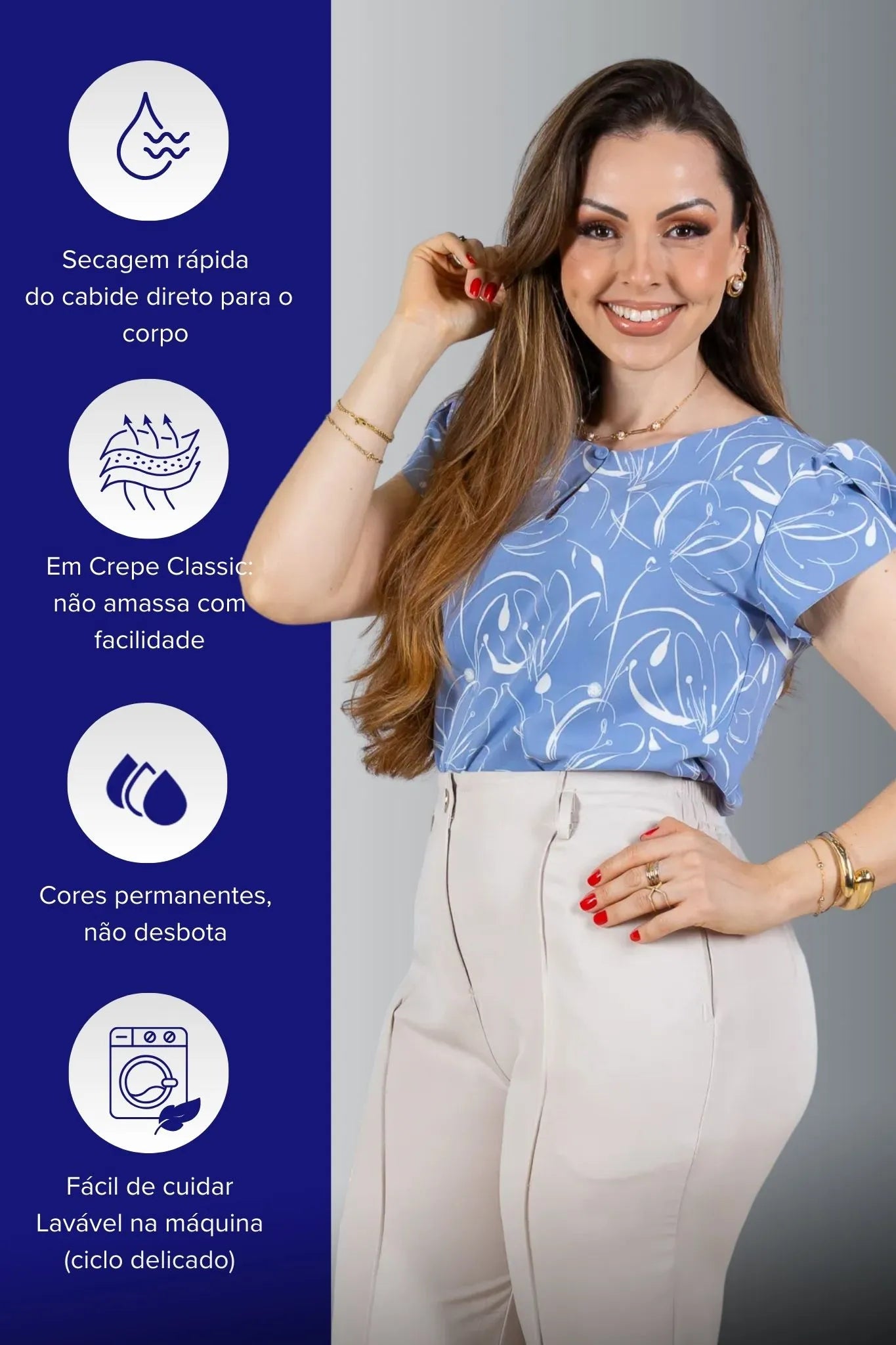 Blusa Manga Curta Transpassada Celina Estampada Azul