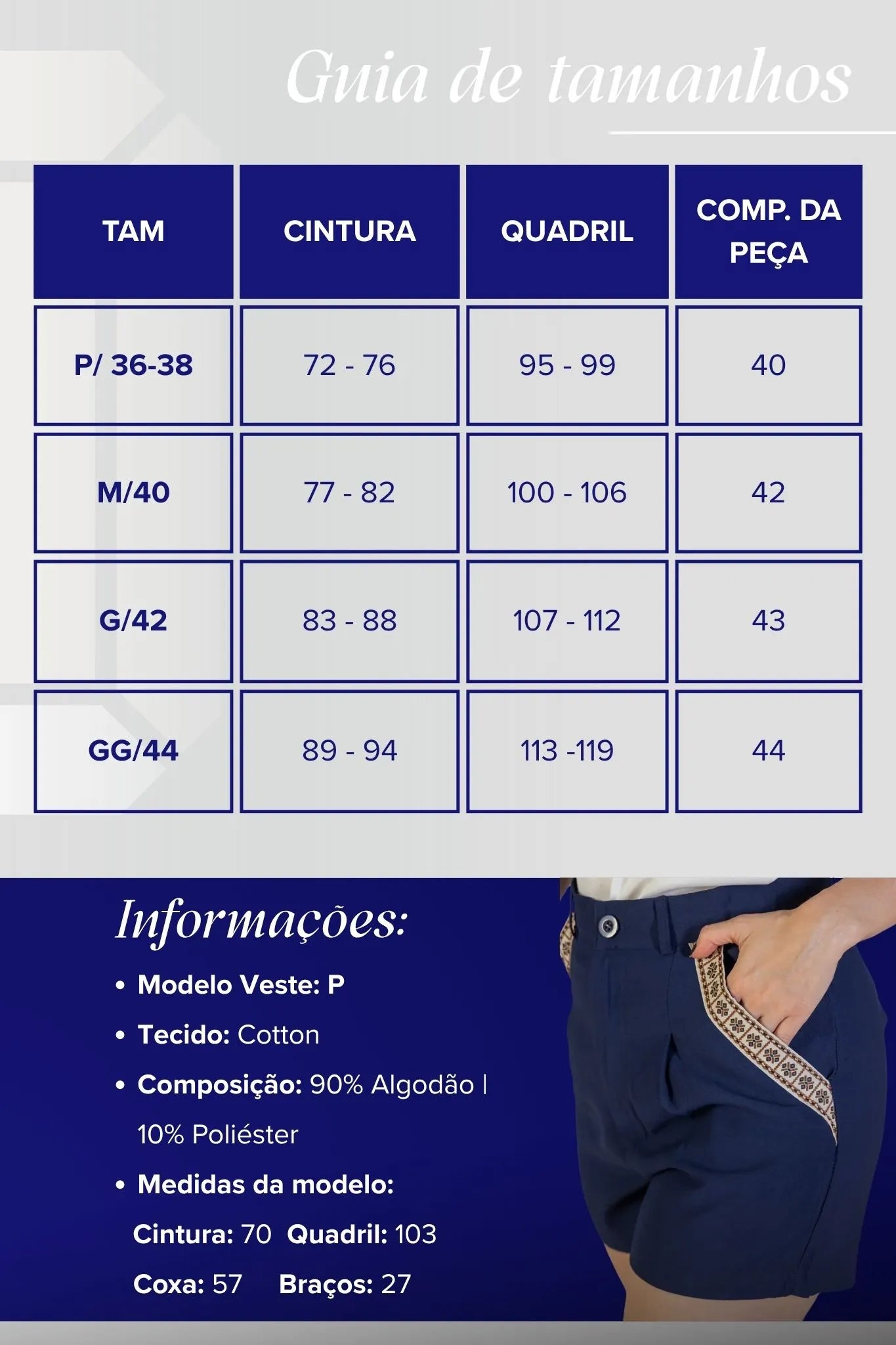 Shorts Detalhe Bolsos Cotton Maju Coutinho Azul Marinho