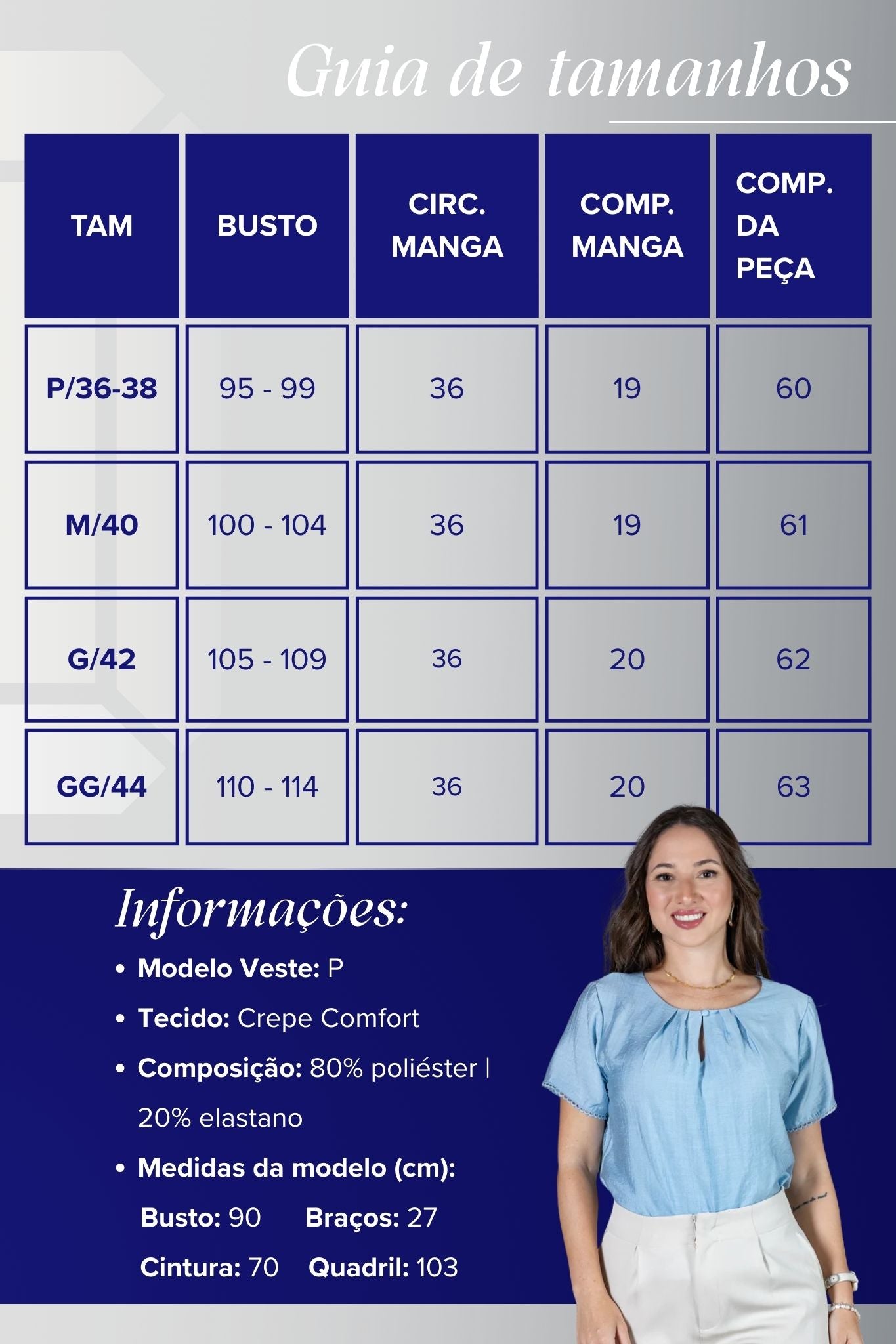 Blusa Manga Curta em Crepe Comfort Decote em Gota e Pregas Mariele Azul