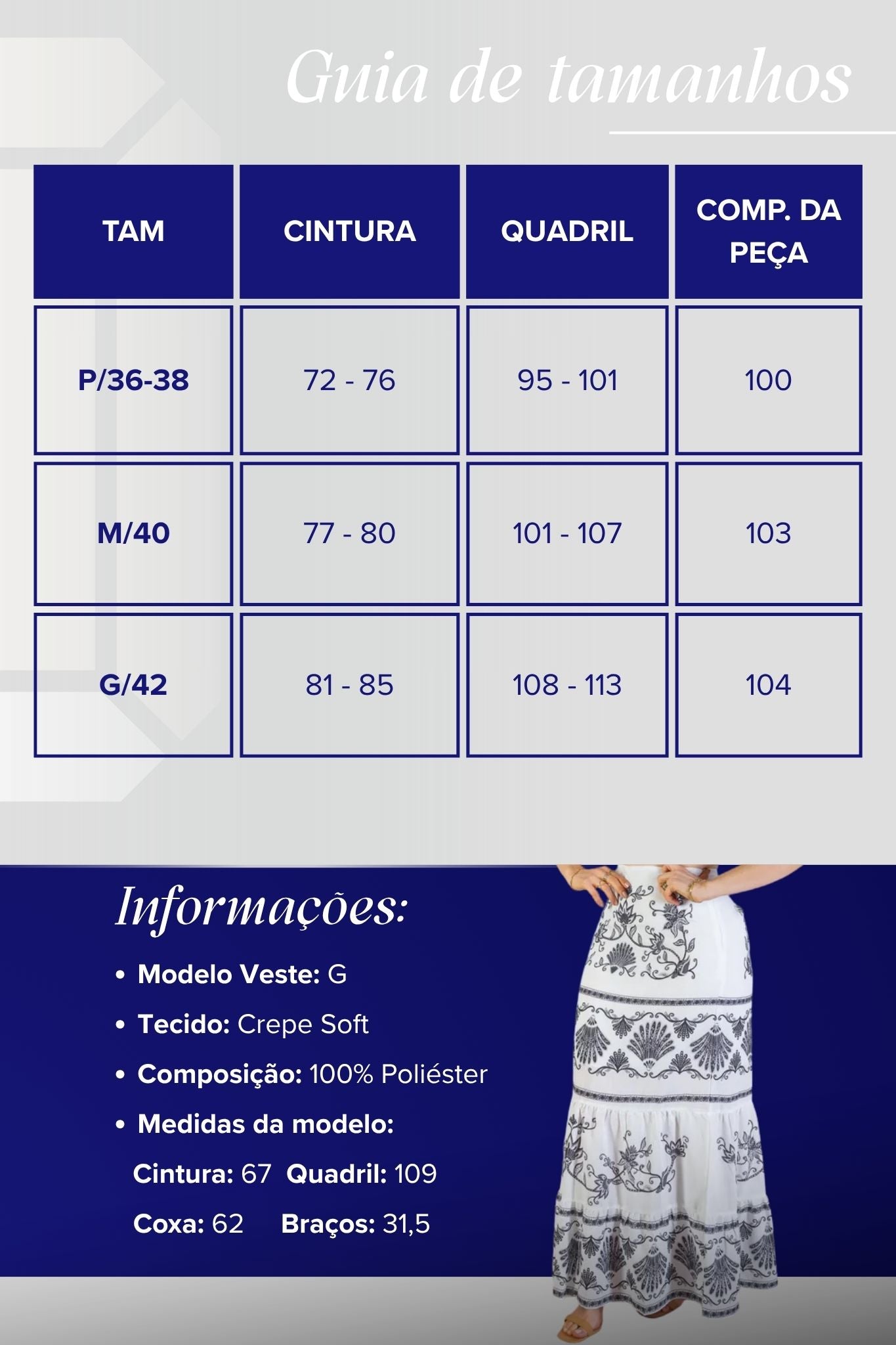 Saia Longa Camadas Crepe Soft Marina Ruy Estampada Preta