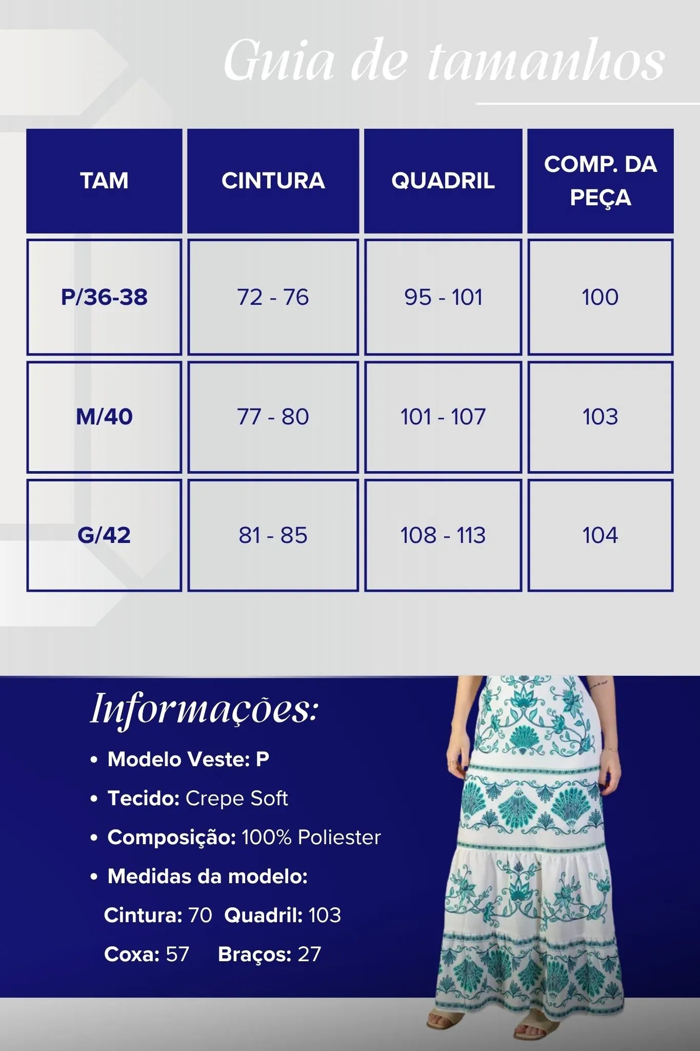 Saia Longa Camadas Crepe Soft Marina Ruy Estampada Verde