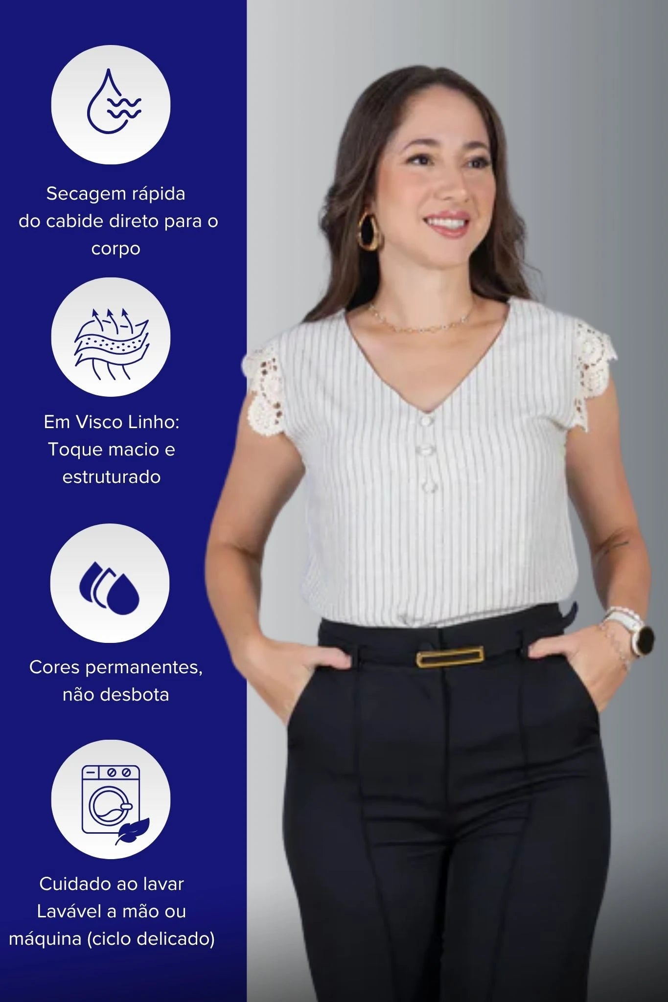 Blusa Regata em Visco-Linho Decote em "V" Detalhe em Renda Melissa Off White