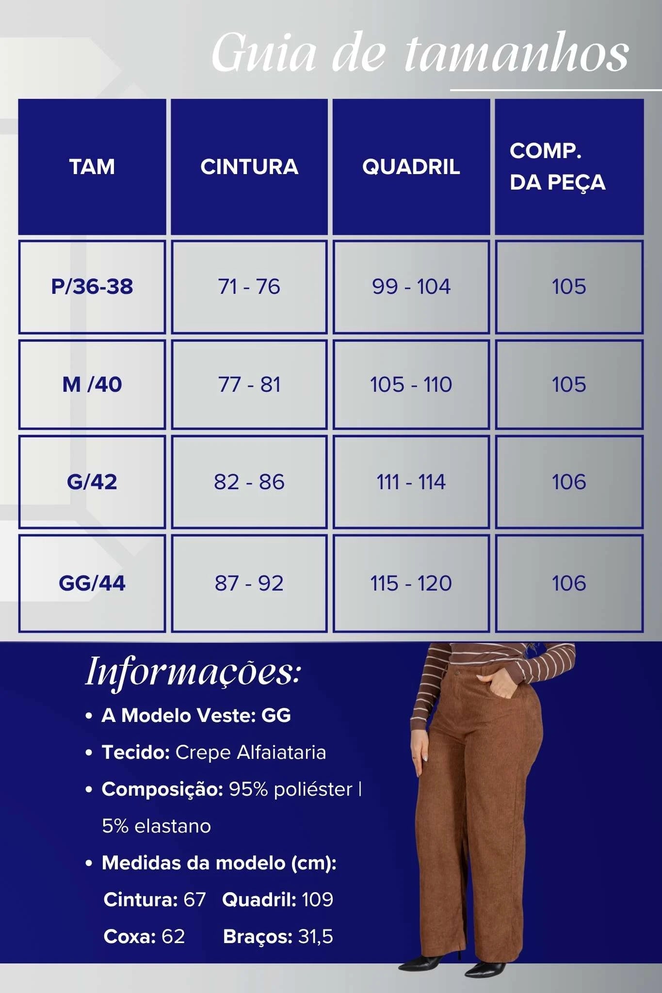 Calça Corte Reto em Cotelê Detalhe Botão Dourado Mia Marrom Claro