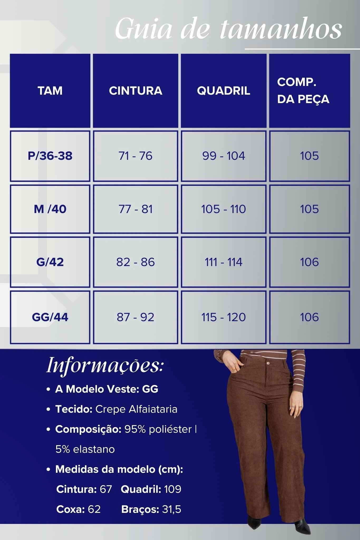 Calça Corte Reto em Cotelê Detalhe Botão Dourado Mia Marrom Escuro