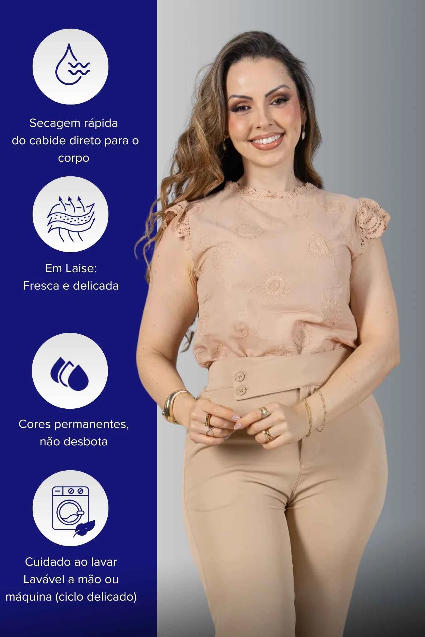 Blusa em Laise Mirela Bege — Feminina, fresca e elegante sem exagero