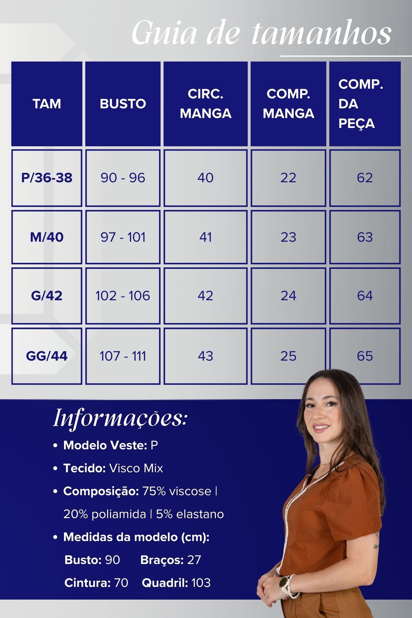 Blusa Manga Curta em Visco Mix Decote em "V" Detalhe Bordado Morgana Marrom