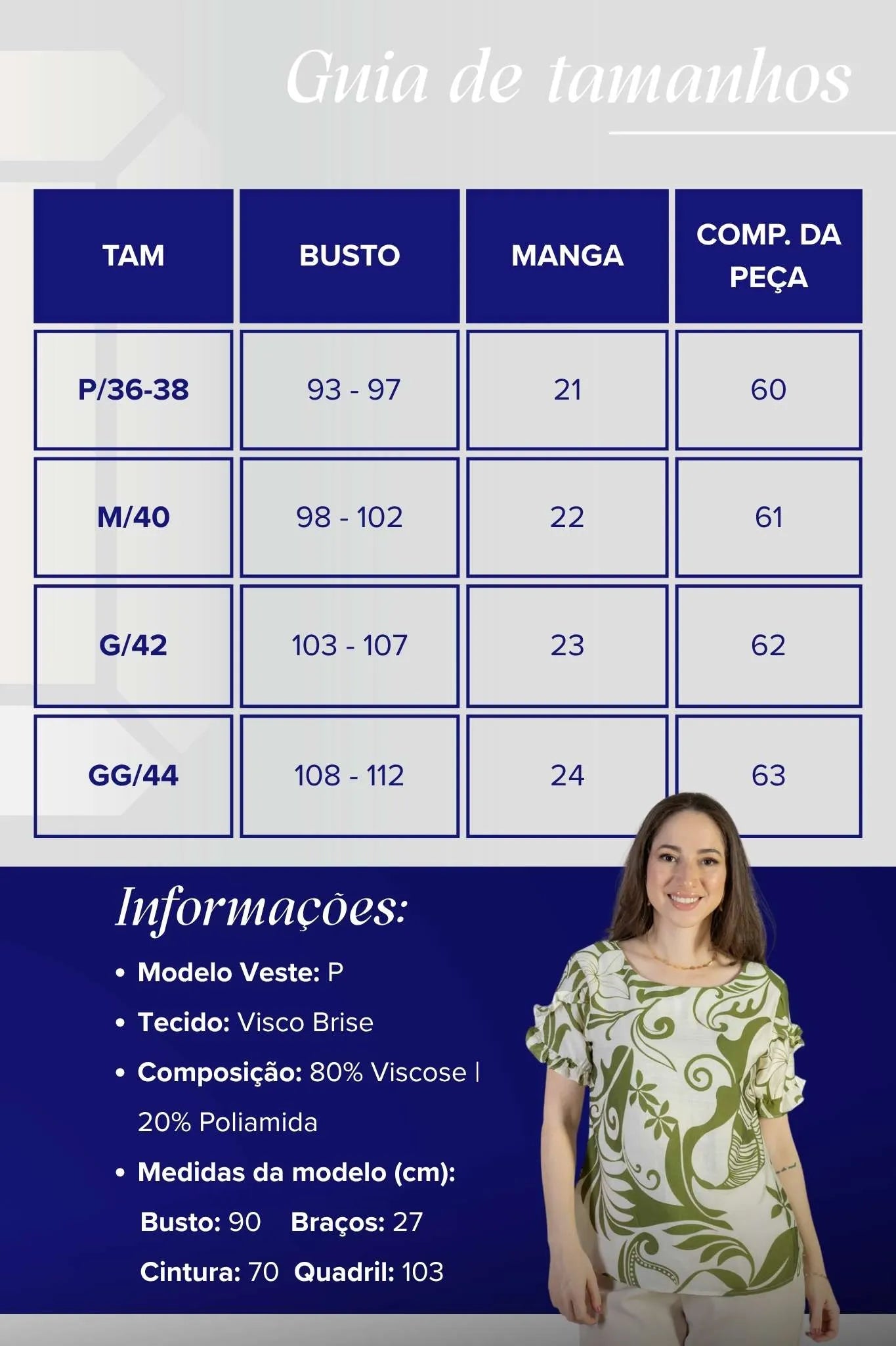 Blusa Manga Curta Babados Visco Brise Nair Estampada Verde