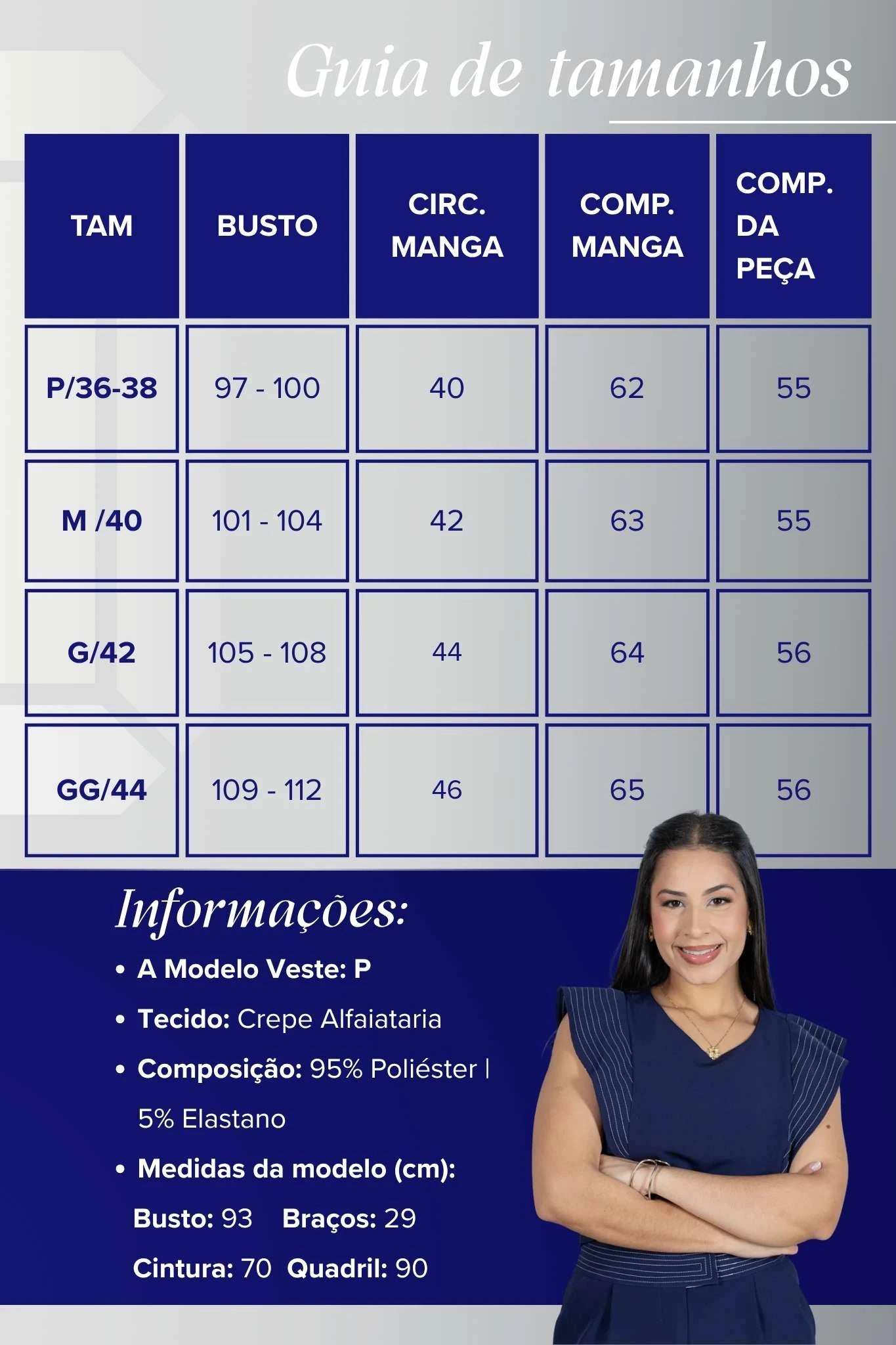 Blusa Decote em "V" em Crepe Alfaiataria Detalhes Pesponto Nicole Azul Marinho