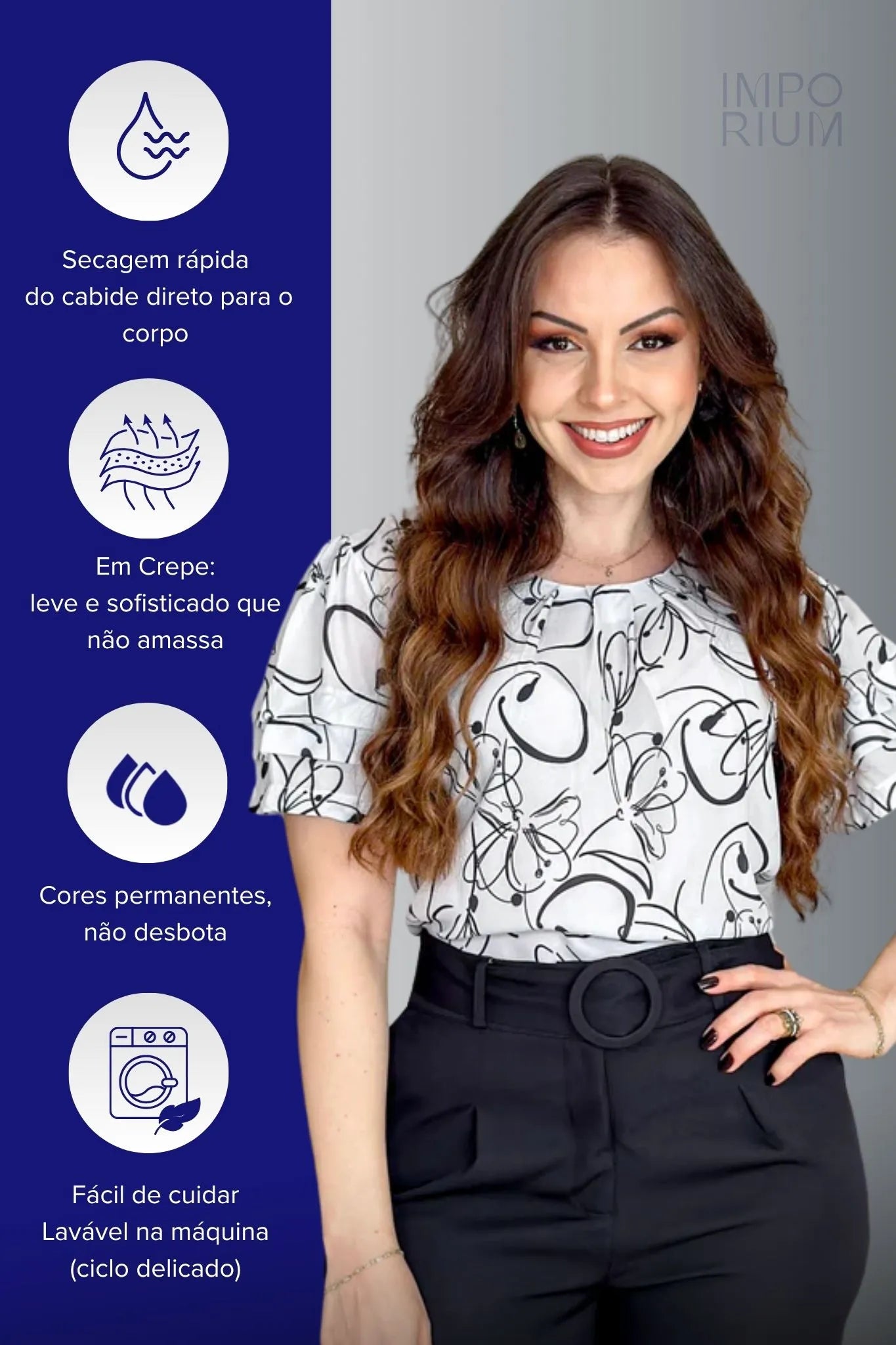 Blusa Manga Curta Camadas Olívia Estampada Branca