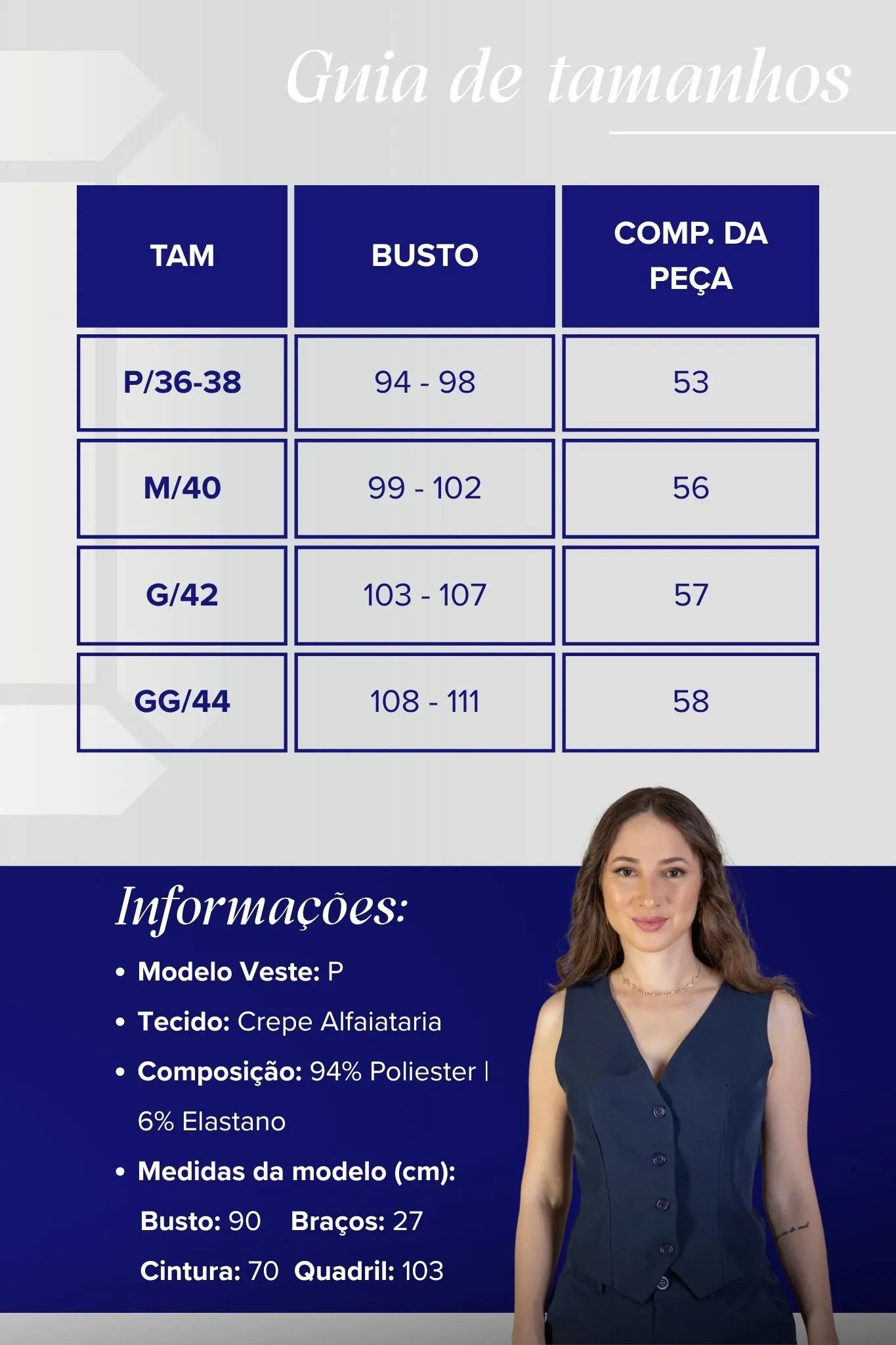 Colete Curto Regata Alfaiataria Detalhe Botões Paolla Oliveira Azul