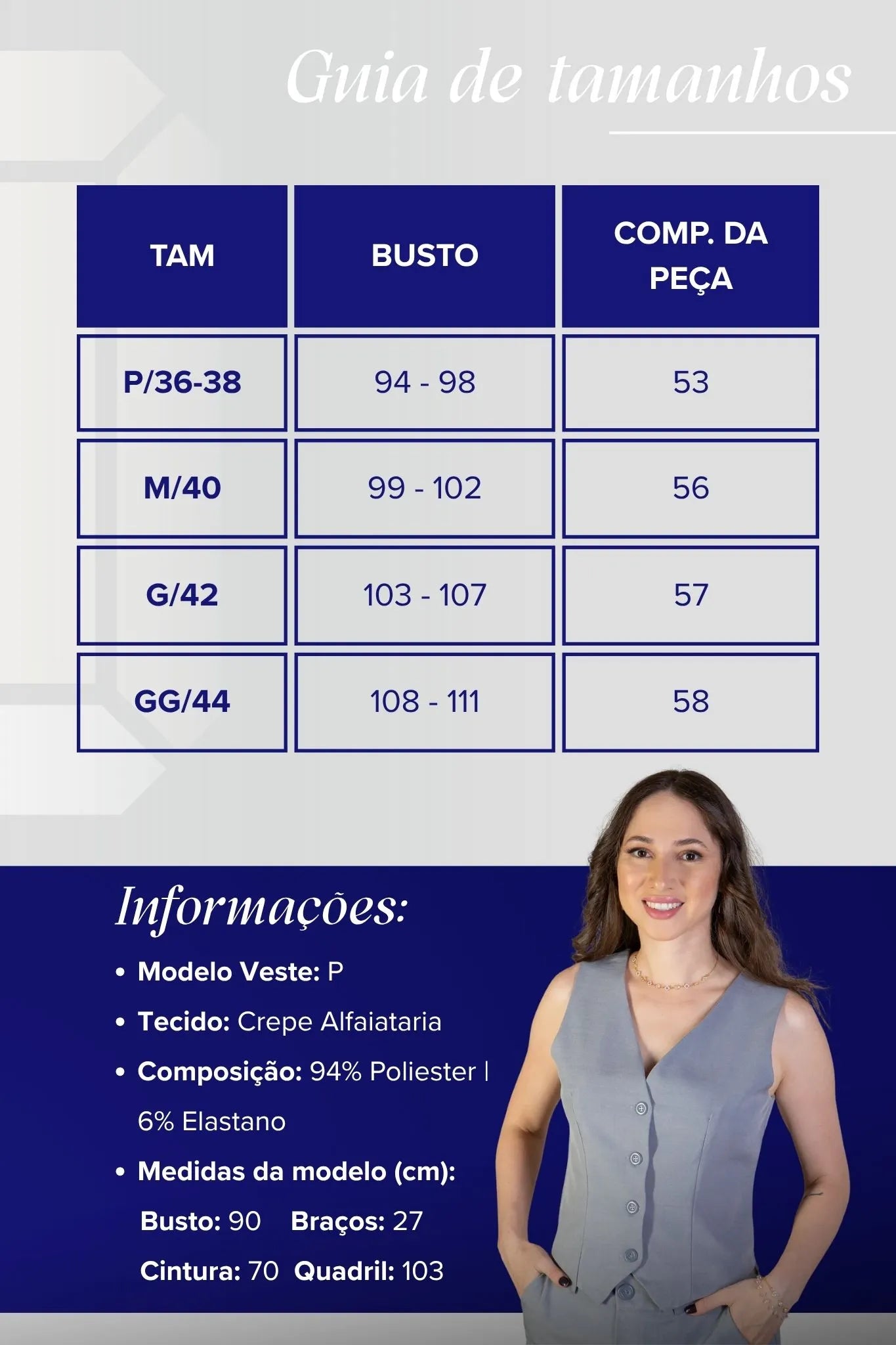 Colete Curto Regata Alfaiataria Detalhe Botões Paolla Oliveira Cinza