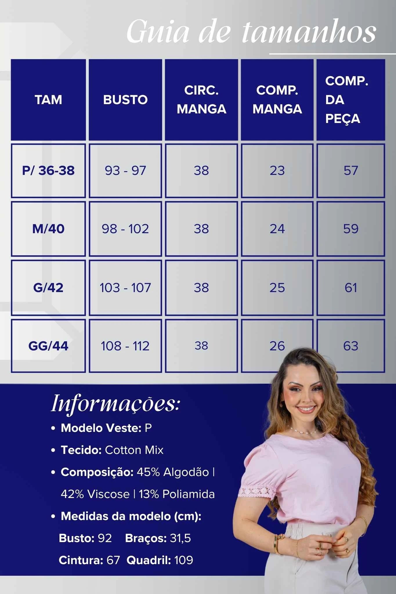 Blusa Manga Curta em Cotton Mix com Detalhe em Crochê Paula Rosa