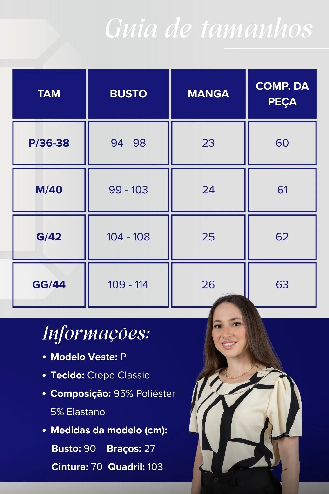 Blusa Manga Curta Estampa Geométrica Crepe Classic Rosana Preta