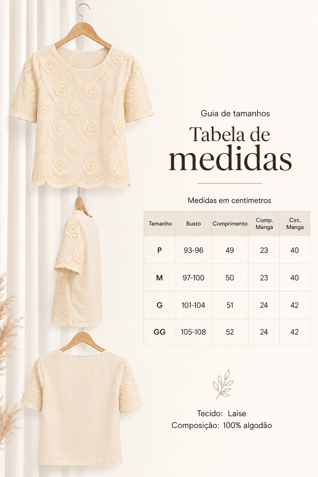 Blusa em Laise Fresca e Delicada Samantha Creme