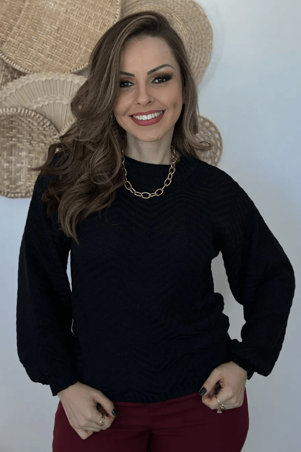 Blusa Manga Longa Tricot Simone Preto