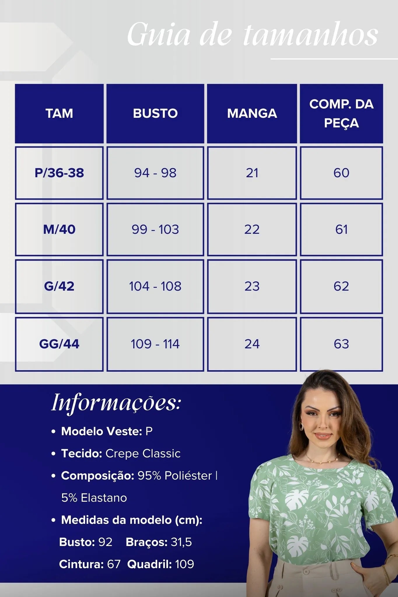 Blusa Manga Curta Detalhe Botão Crepe Classic Samara Estampada Verde