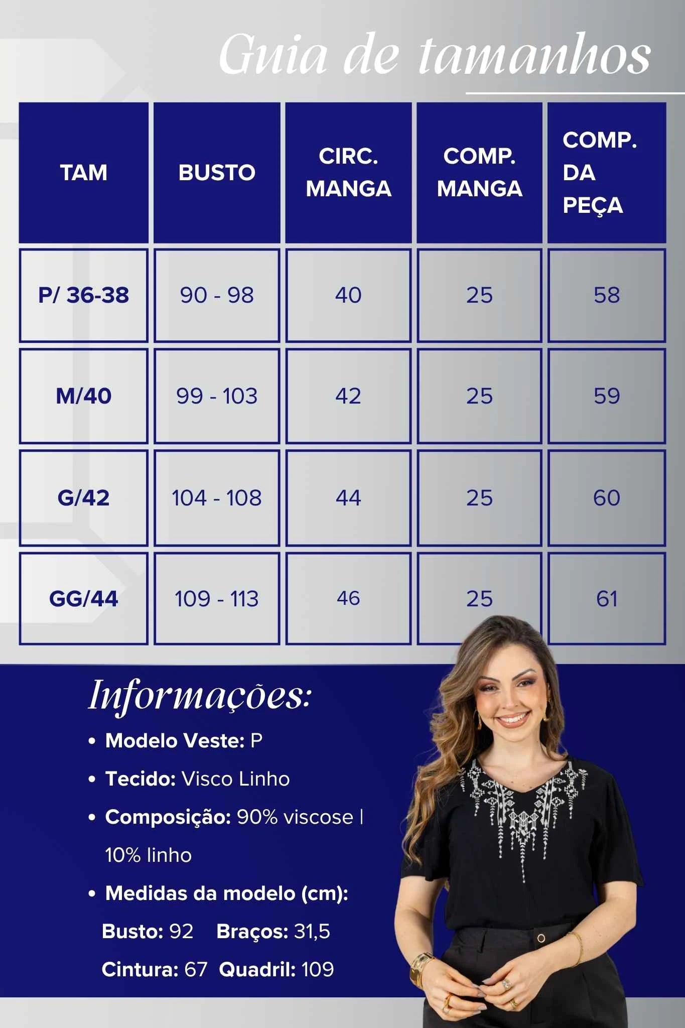 Blusa Manga Curta Decote V em Visco Linho com Acabamento Bordado Samira Preta