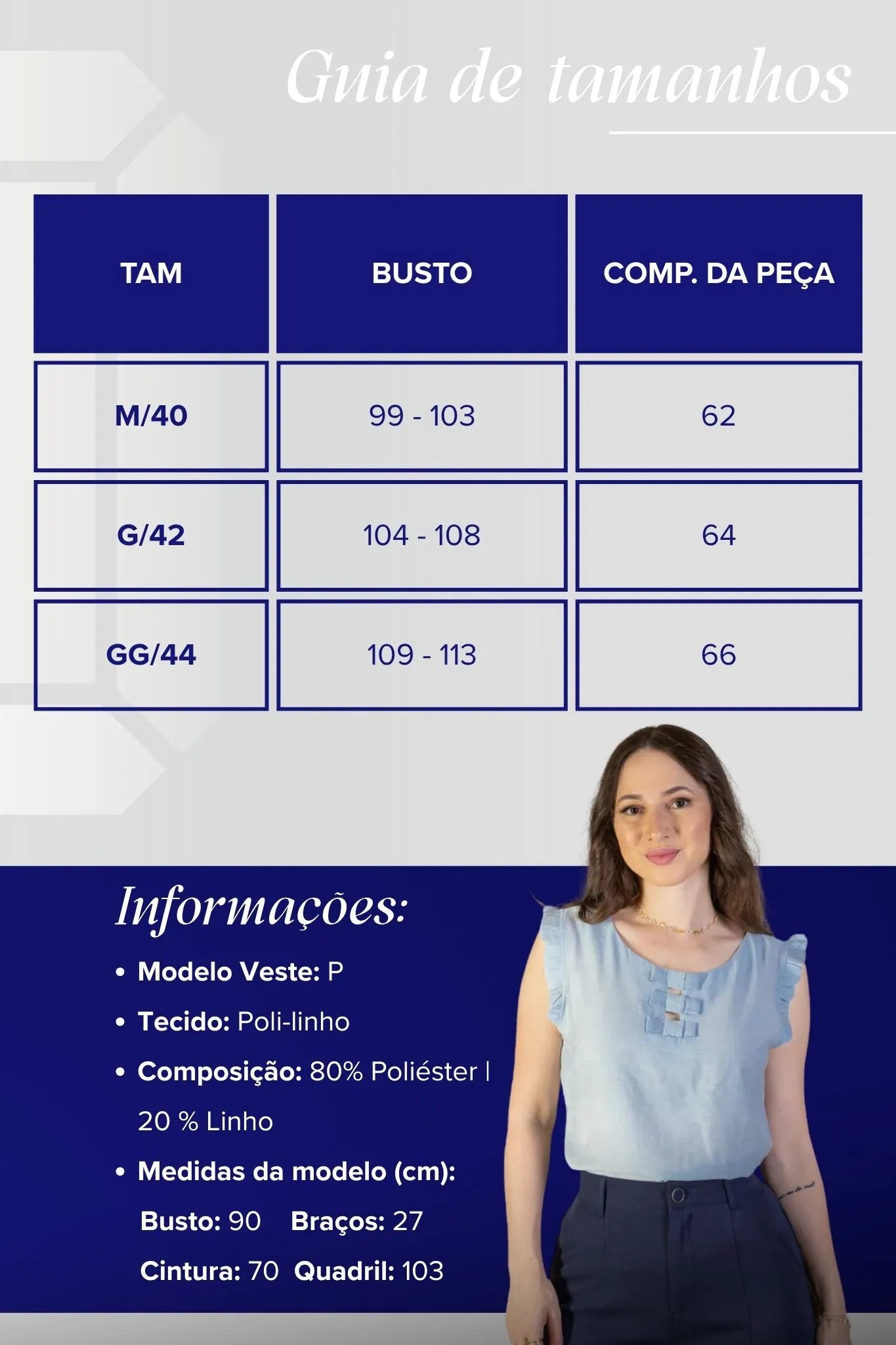 Blusa Regata Detalhe Laços Poli-Linho Sandy Lima Azul