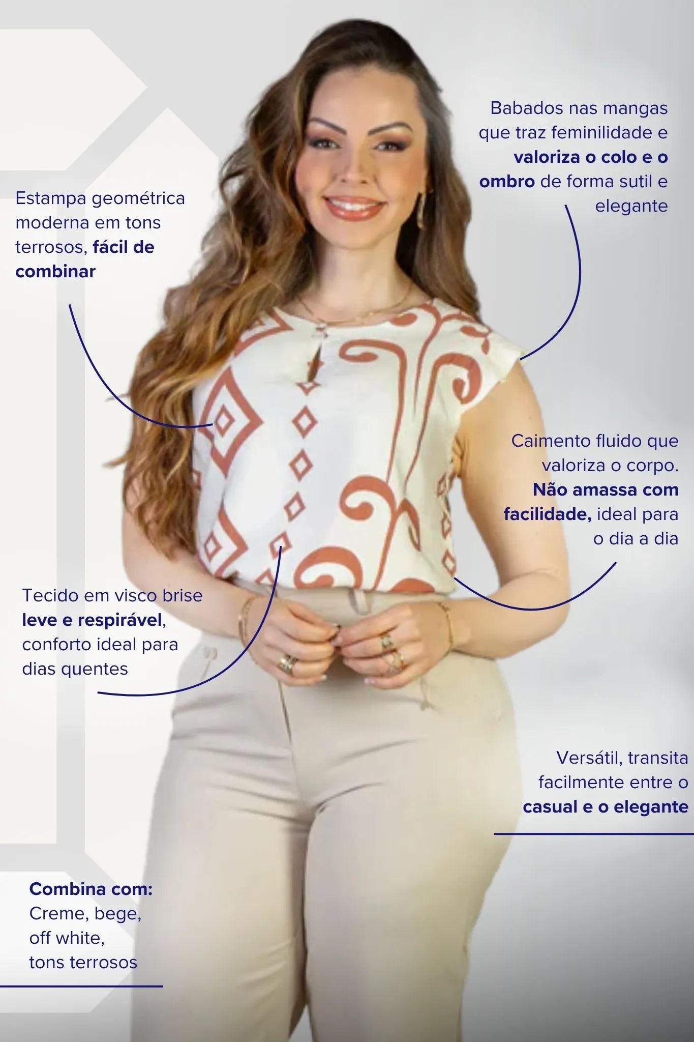 Blusa Regata Babados Sheila Visco Brise Estampada Terracota
