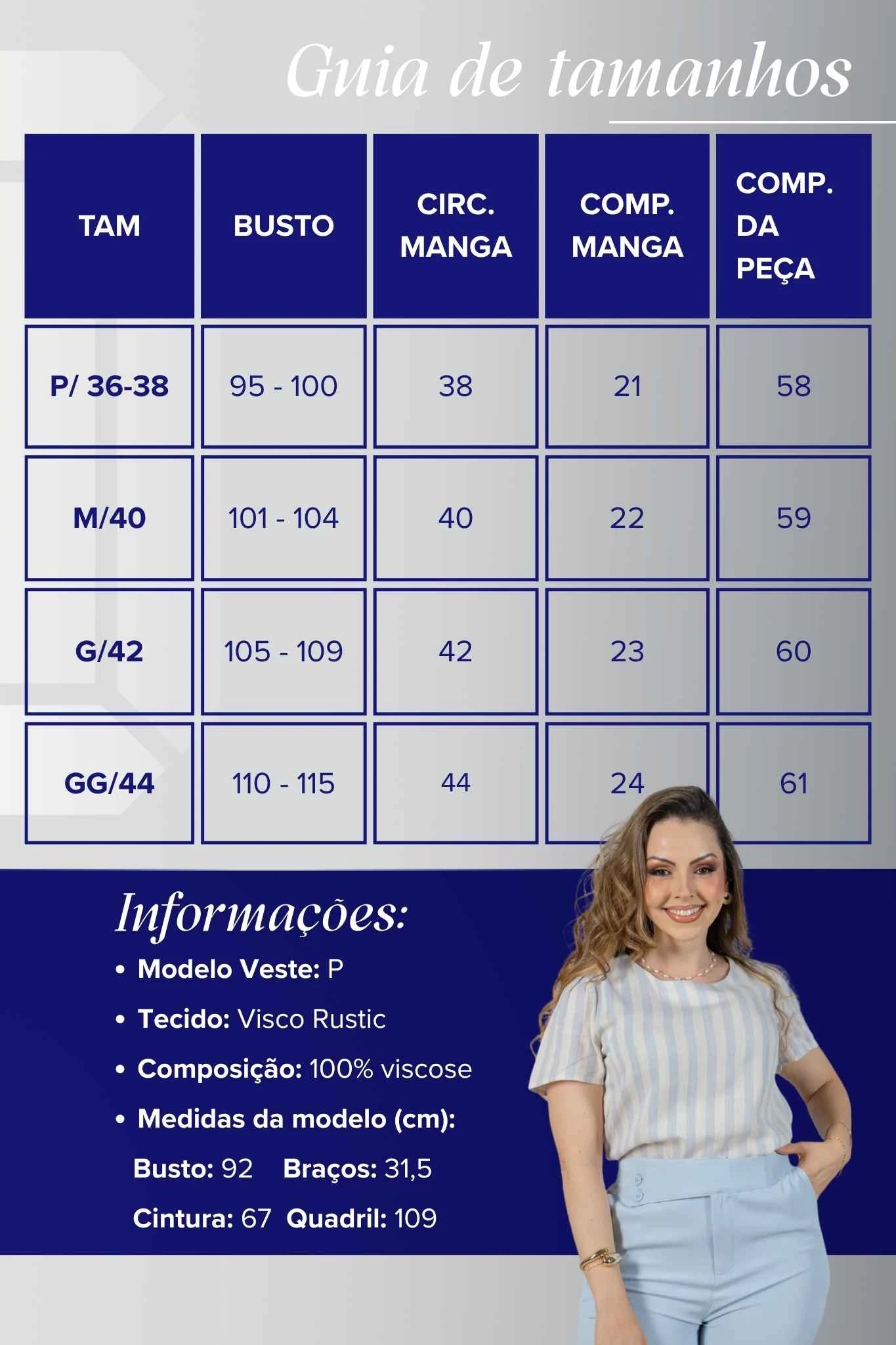 Blusa Manga Curta em Visco Rustic com Estampa Listrada Sofia Azul